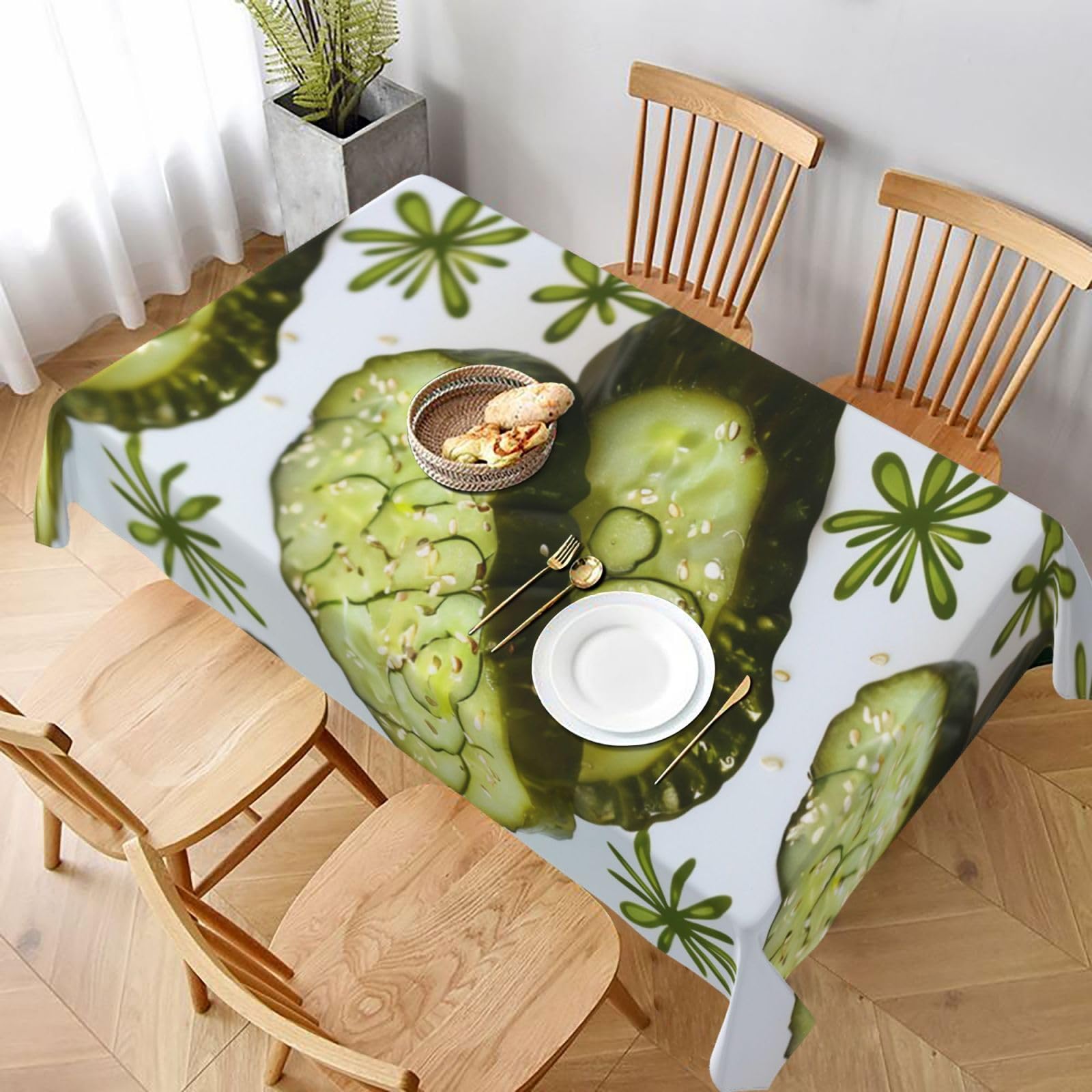 WPKJU Sushi Dill Pickles Printed Tablecloth 60x90 in Water Resistant Table Cover Washable Rectangle Table Cloth for Dining Tables