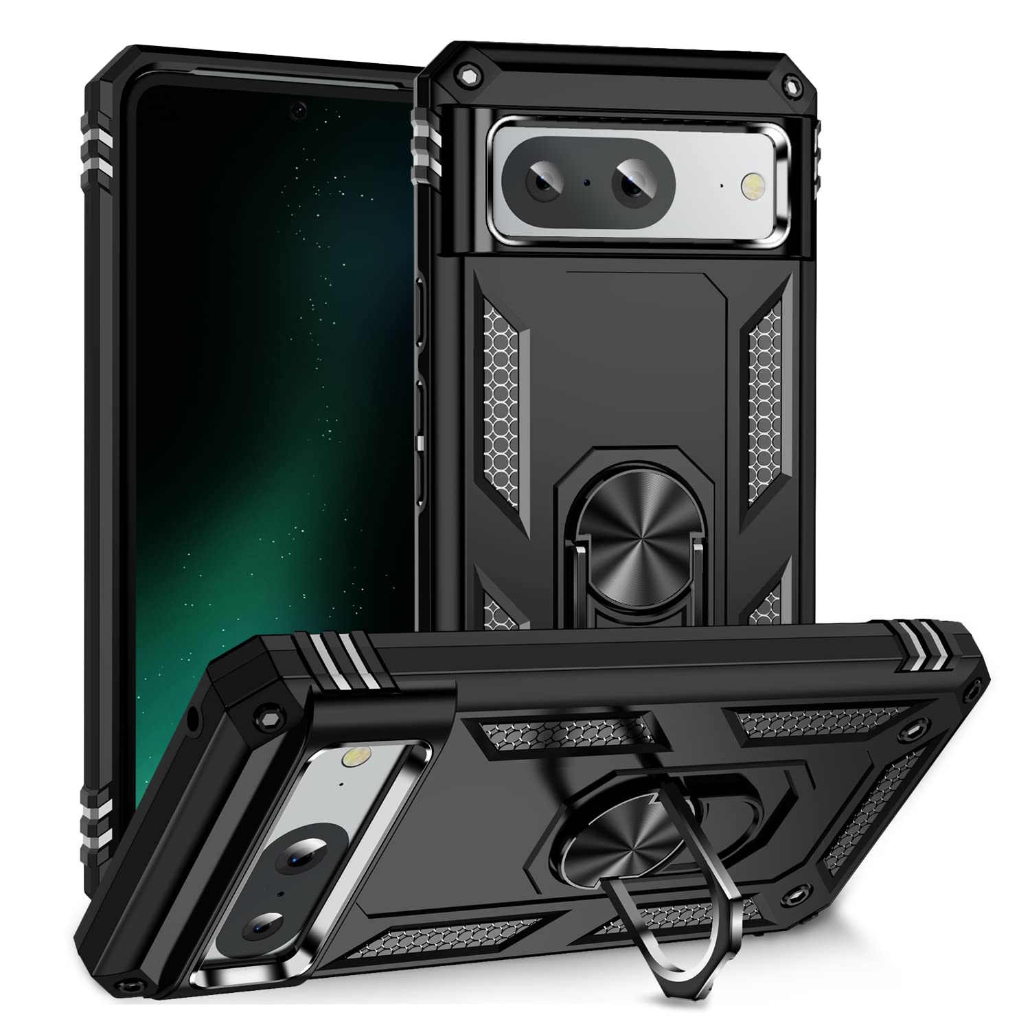 for Google Pixel 9A 5G Case, Military Grade Tough Heavy Armored Protective Phone Case with Magnetic Metal Ring Kickstand Slim Shockproof Duty Armor Cover for Google Pixel 9A 5G, Black