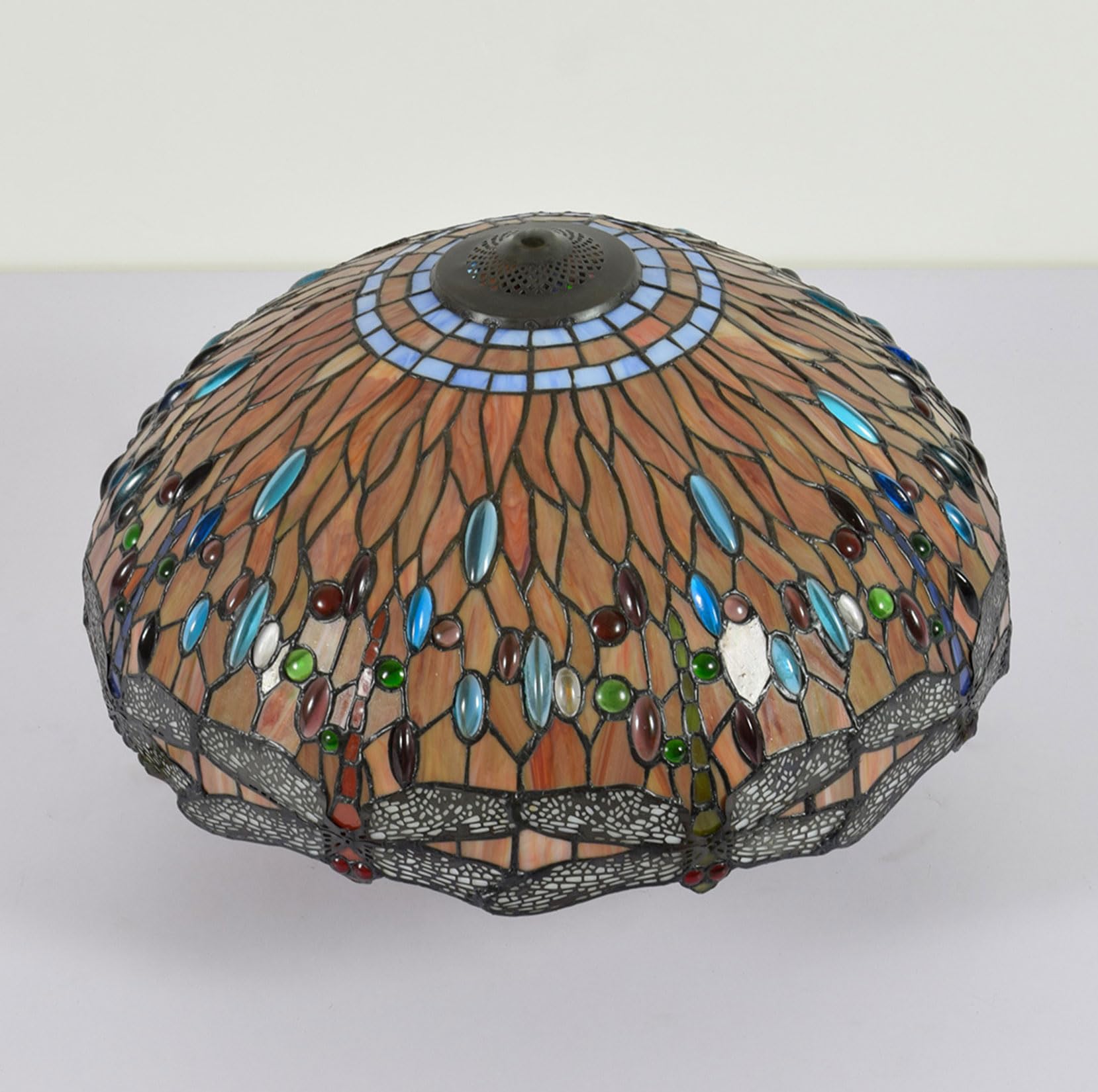 SaryEdge Tiffany Lamp Shade Replacement 20X10 Inch Stained Glass Dragonfly Rose Grape Baroque Style Lampshade Only with Cap fit for Table lamp Pendant Light Floor Lamp Ceiling Fixture,，Dragonfly a