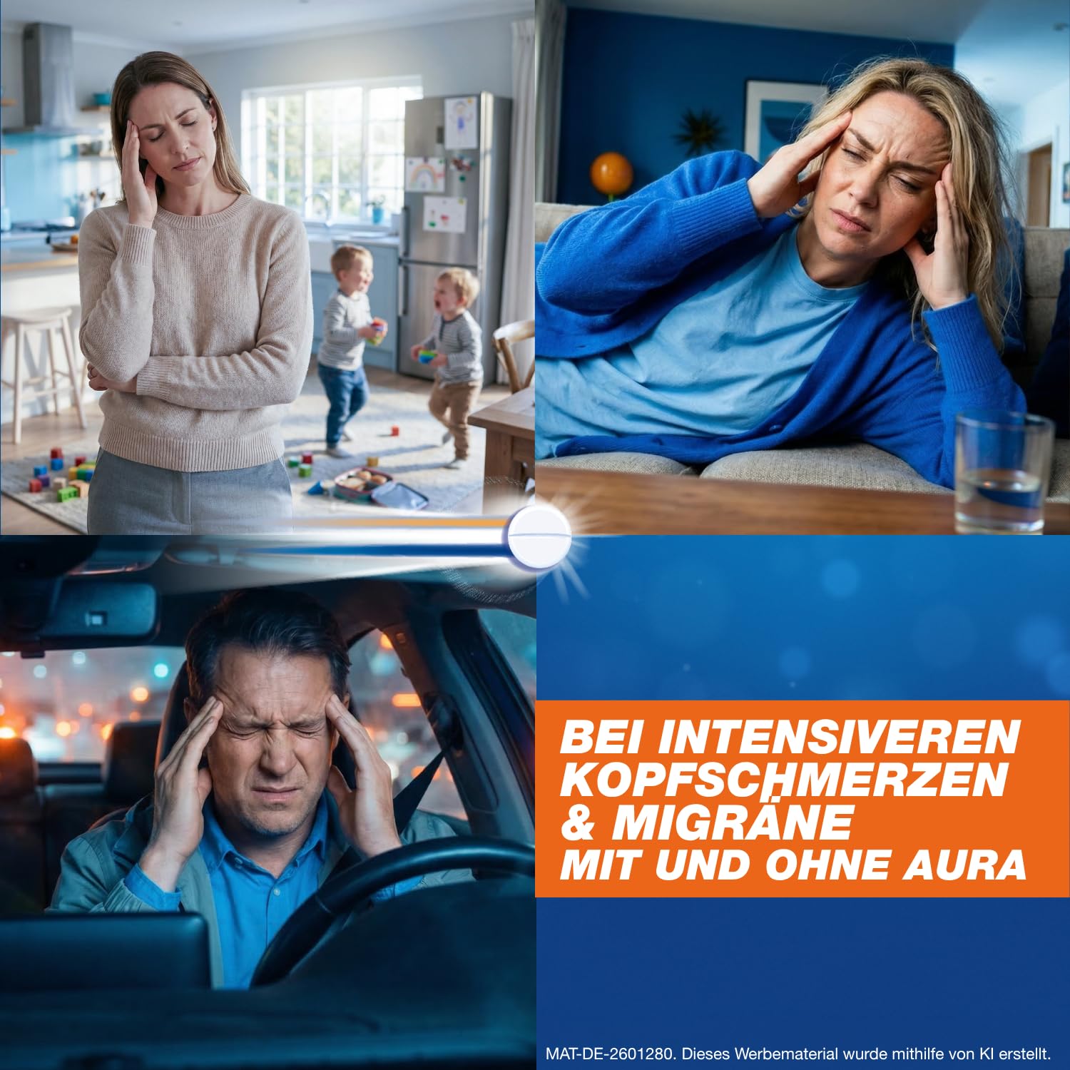 Thomapyrin INTENSIV Tabletten - 3fach Power bei intensiveren Kopfschmerzen & Migräne - 6 x 20 Stk. + 2 Eye Pads