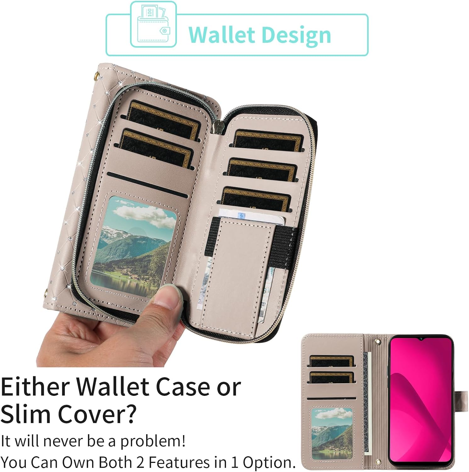 Asuwish Phone Cover for T-Mobile Revvl 7 5G Wallet Case Cell Zipper with Tempered Glass Screen Protector Crossbody Strap Glitter Card Holder Tmobile Revvl7 T Mobile Revel Tmo Revell Rebel Women Grey