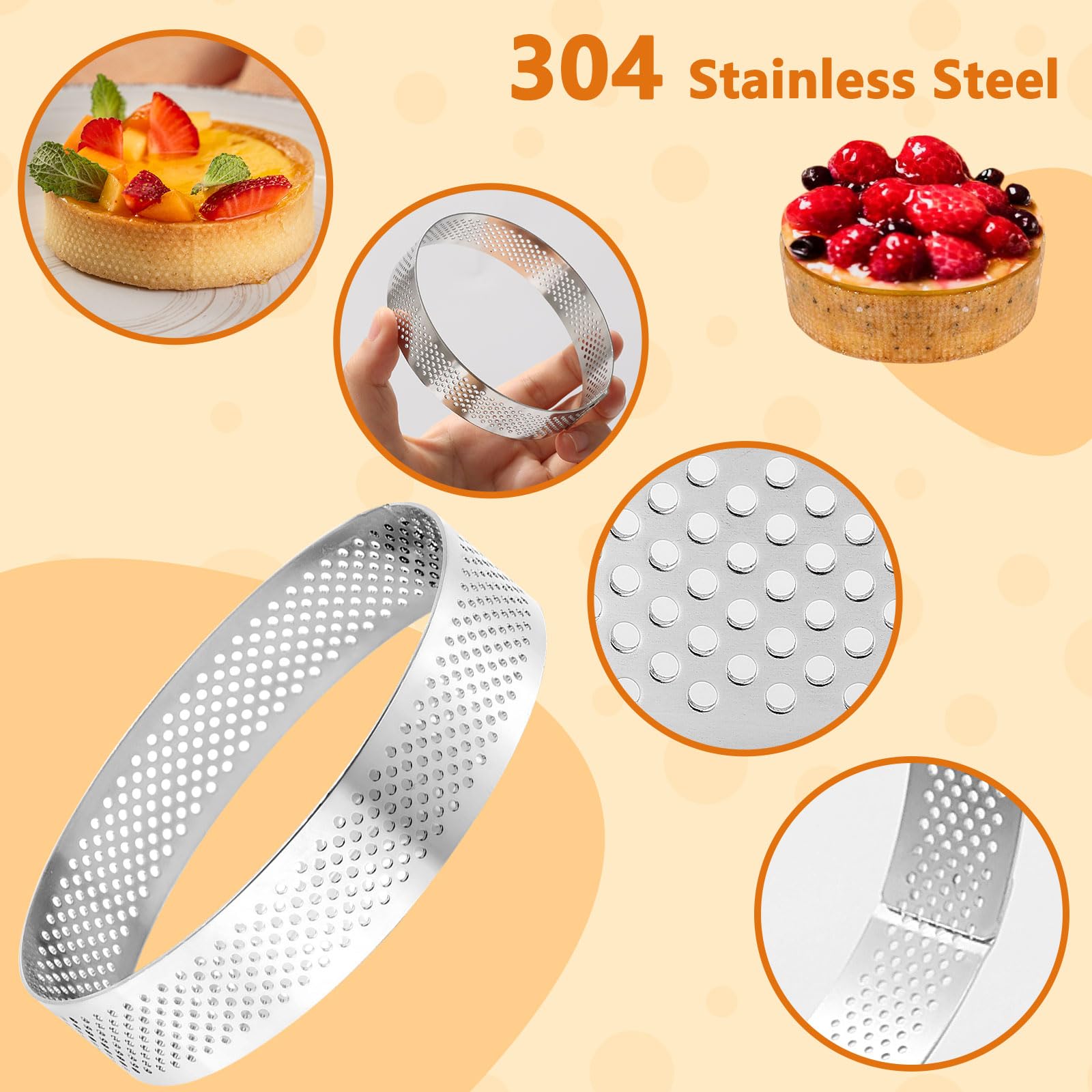 Stainless Steel Tart Rings - 10 Pack -6