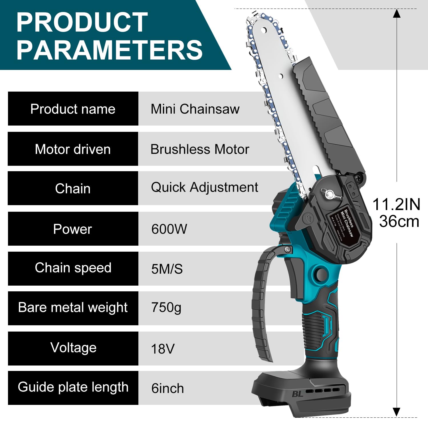 Makita - Mini motosierra eléctrica de 18 V, 600 W, sin escobillas, motosierra eléctrica de 15,2 cm, motosierra de mano para tijeras de jardín, corte de madera (sin batería)