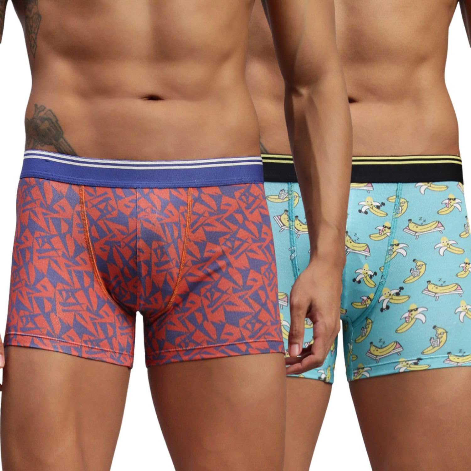 hayu 2PC Pack of Abstract Triangle & Quirky Banana Men Modal Printed Trunks Multicolour-picture-56