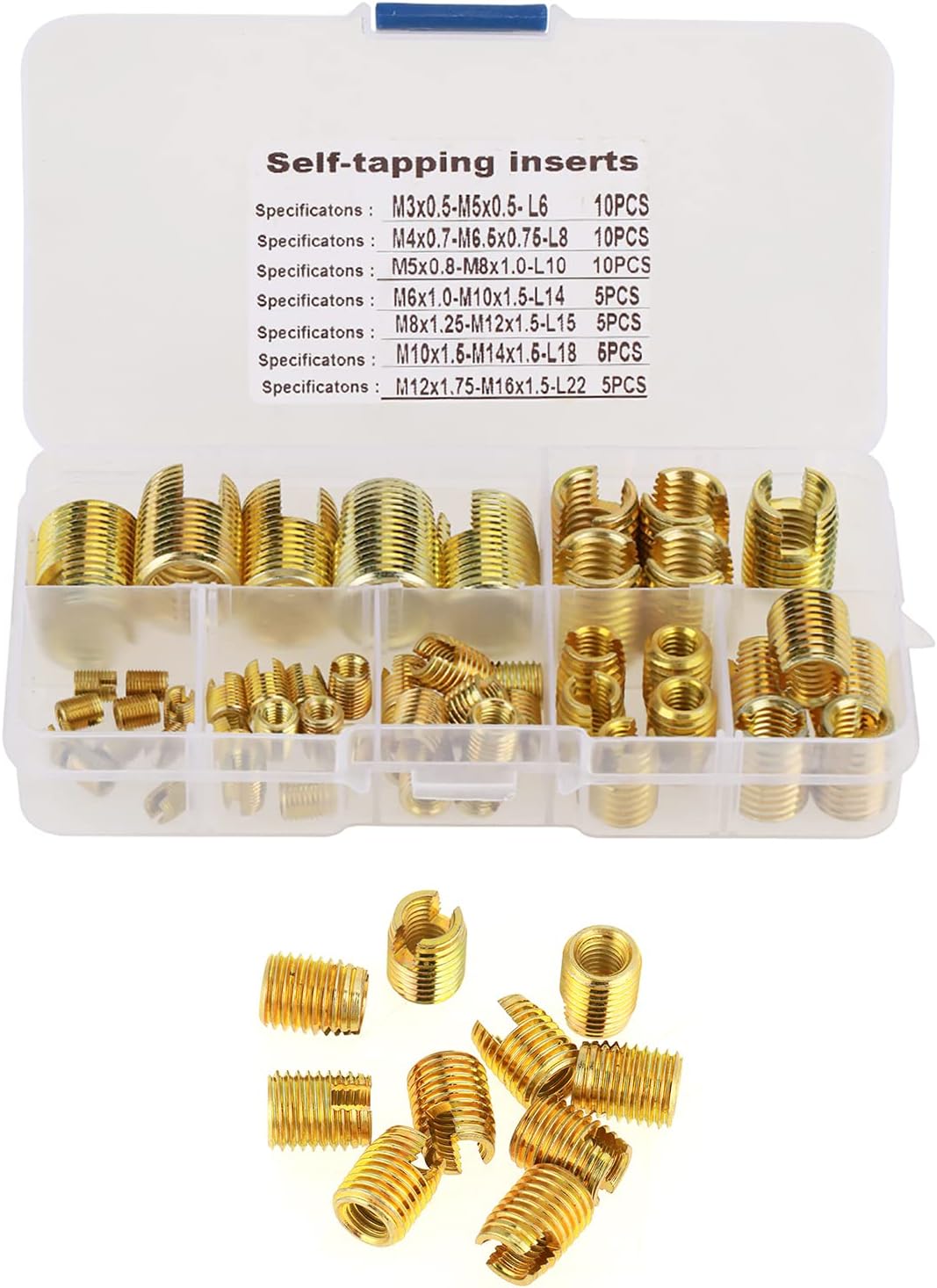 Zerodis 50Pcs Self Tapping Thread Inserts Brass Repair Tools for Metal and Plastics with Strong Pull and Easy Installation