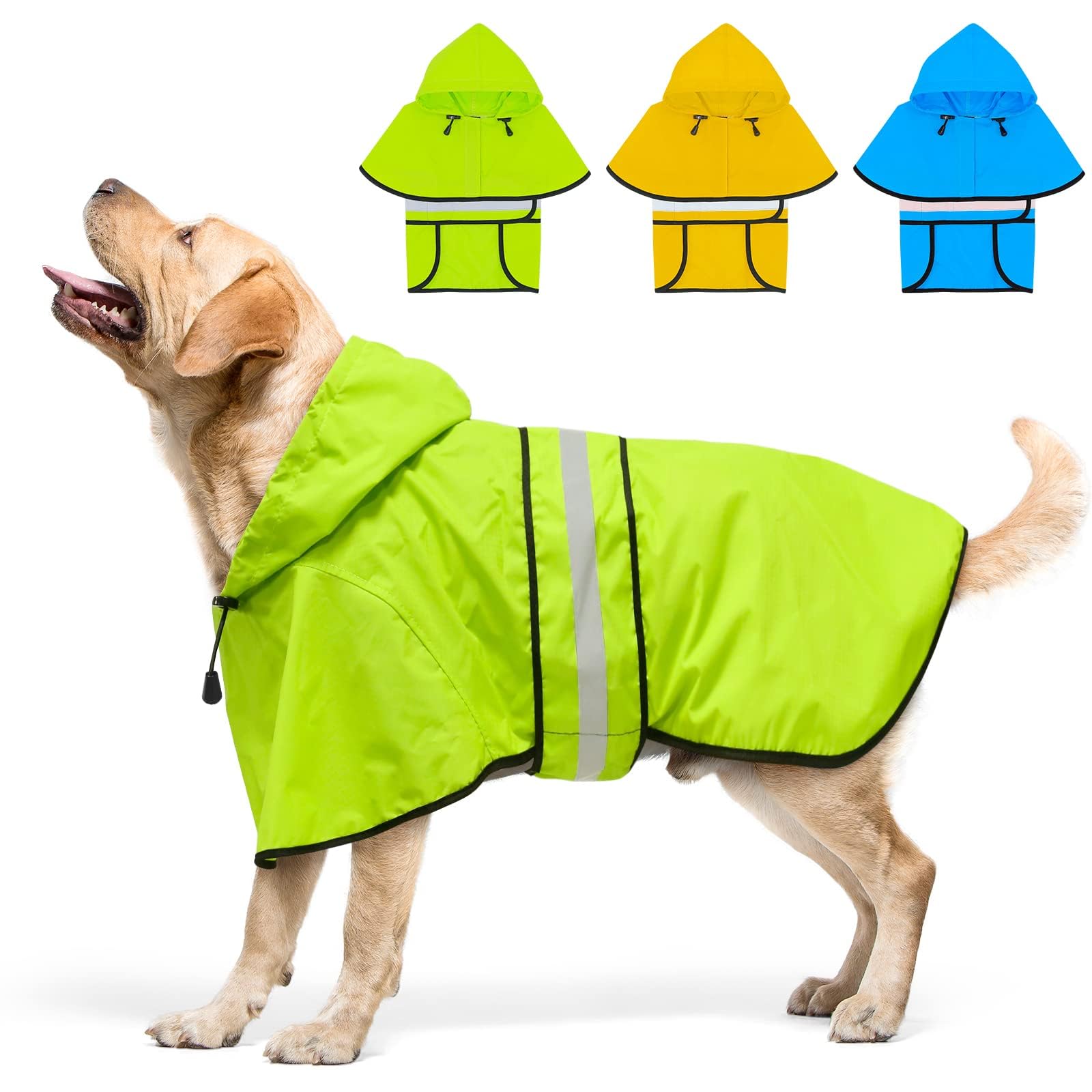 Weesiber Dog Coats Waterproof, Adjustable Dog Raincoat with Reflective Strip