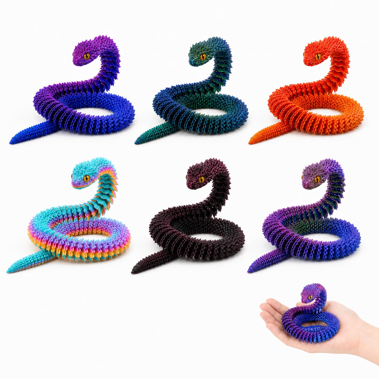 GZGRYTRC 6-Pcs 3D Snakes, Realistic Snake Decorations，30cm Printed Stuff, Decorative Snake Figures,Party Decoration, Reptile Enthusiast Display, Nature Exhibit Display