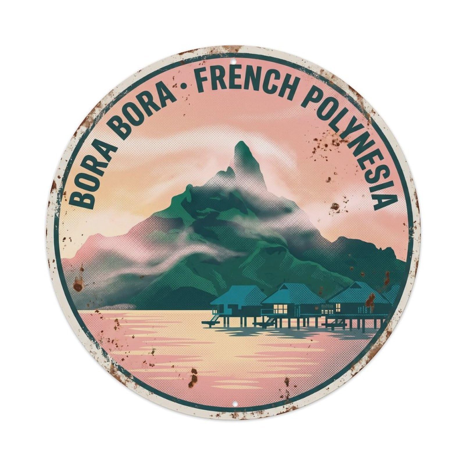 Mist BoraBora Otemanu Lagoon Sunrise Island Metal Tin Sign