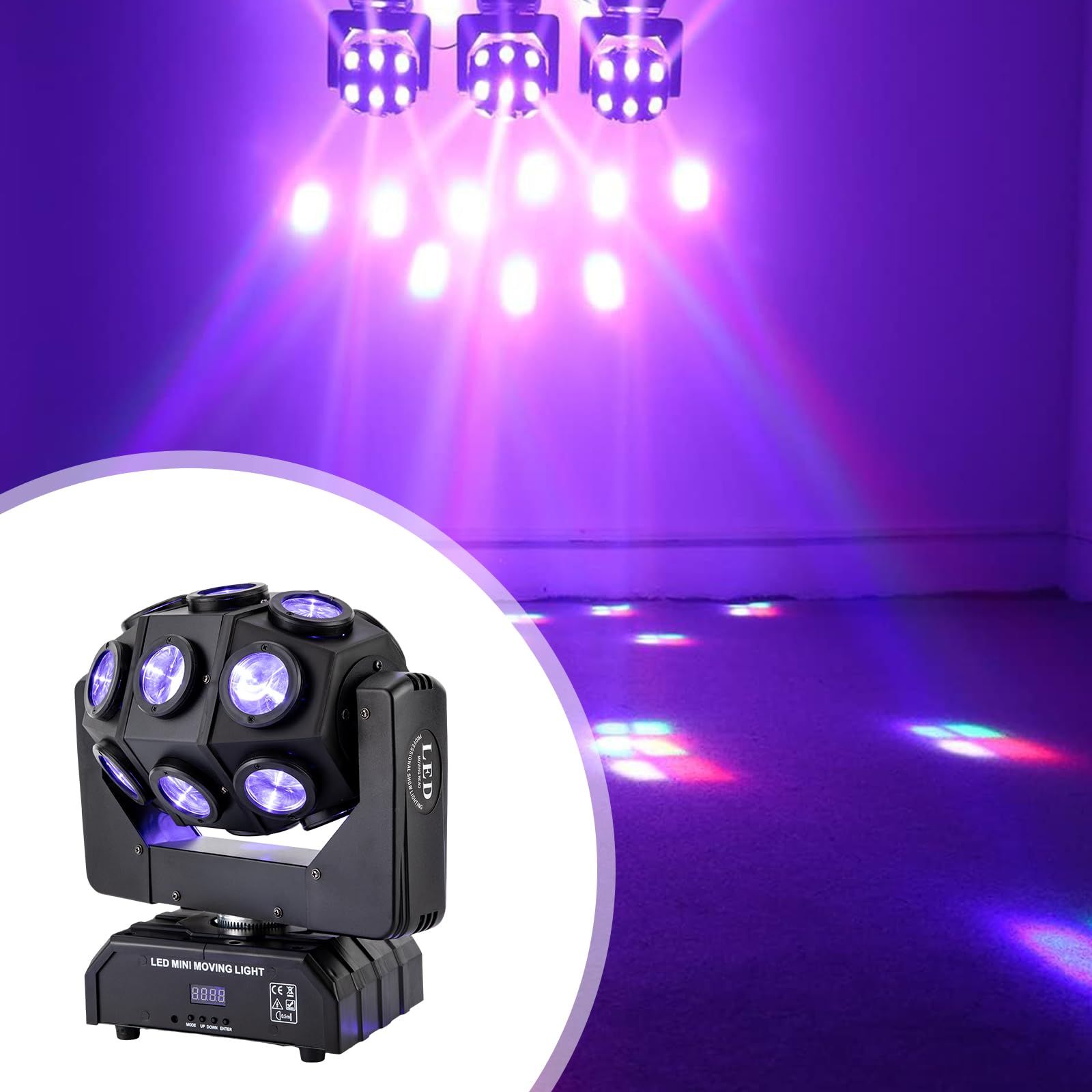 Luz de discoteca para fiestas, LED con cabeza móvil, luz RGB para DJ, proyector controlado por música, luces de discoteca, reflector de efectos DMX, para KTV, reunión familiar, boda, cumpleaños