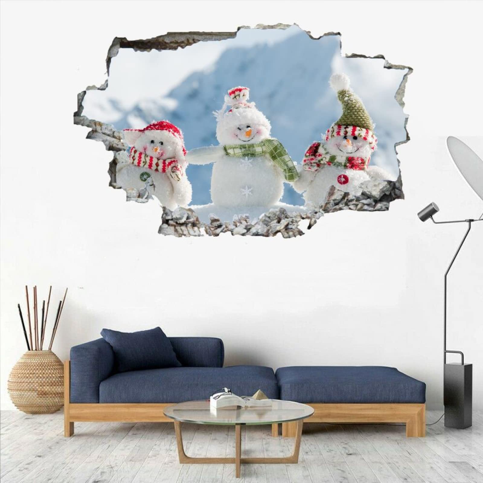 Adesivo Da Parete 3D Rimovibile Pupazzo Di Neve Decorazione Da Parete, Pavimento, Soffitto, Decalcomania Fracassata, Decorazione Artistica Tema Natalizio Per Soggiorno, Murale 80x120cm