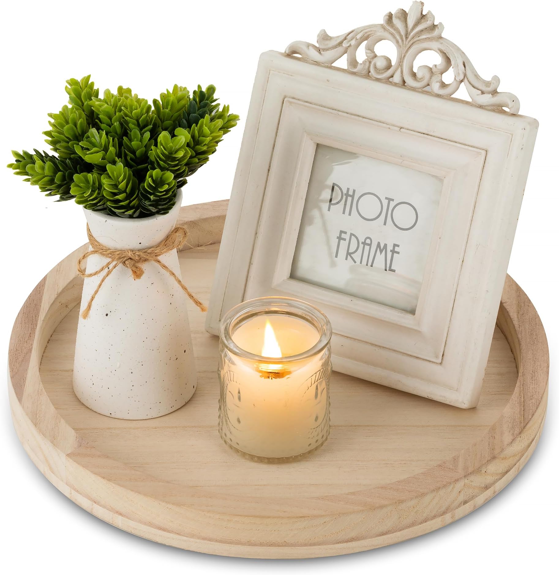 Hanobe Adventskranz Holz Tablett - Vintage Adventstablett Mit 4 Metall Kerzenhaltern