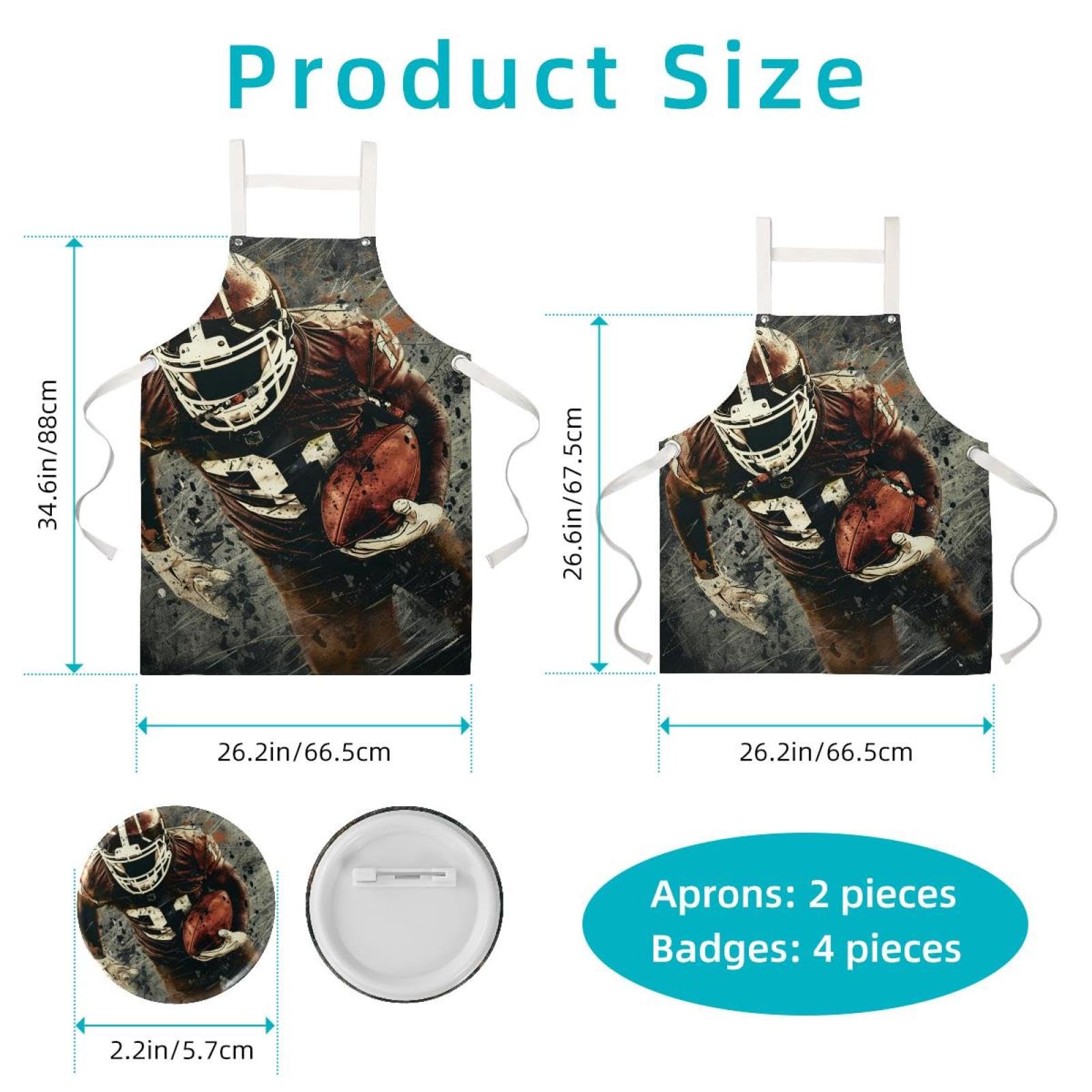 Lot de 2 tabliers de cuisine de cuisine - Imprimé joueurs rétro - Imperméables et réglables - Avec 2 poches - Pour homme et femme, Imprimé joueurs rétro,