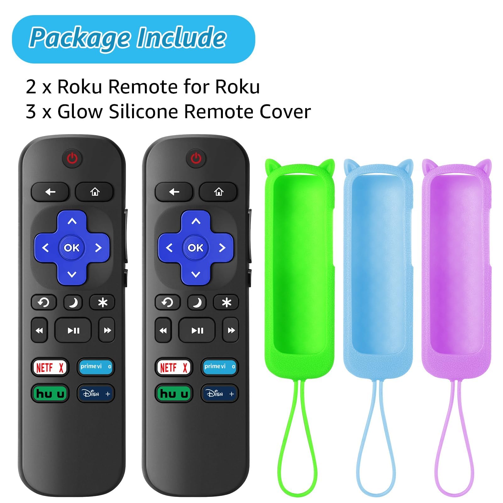 Mando a distancia de repuesto para Roku TV con funda protectora de silicona suave (todos pueden brillar en la oscuridad), control remoto universal compatible con TCL/Hisense/Sharp/Philips/Onn/Element