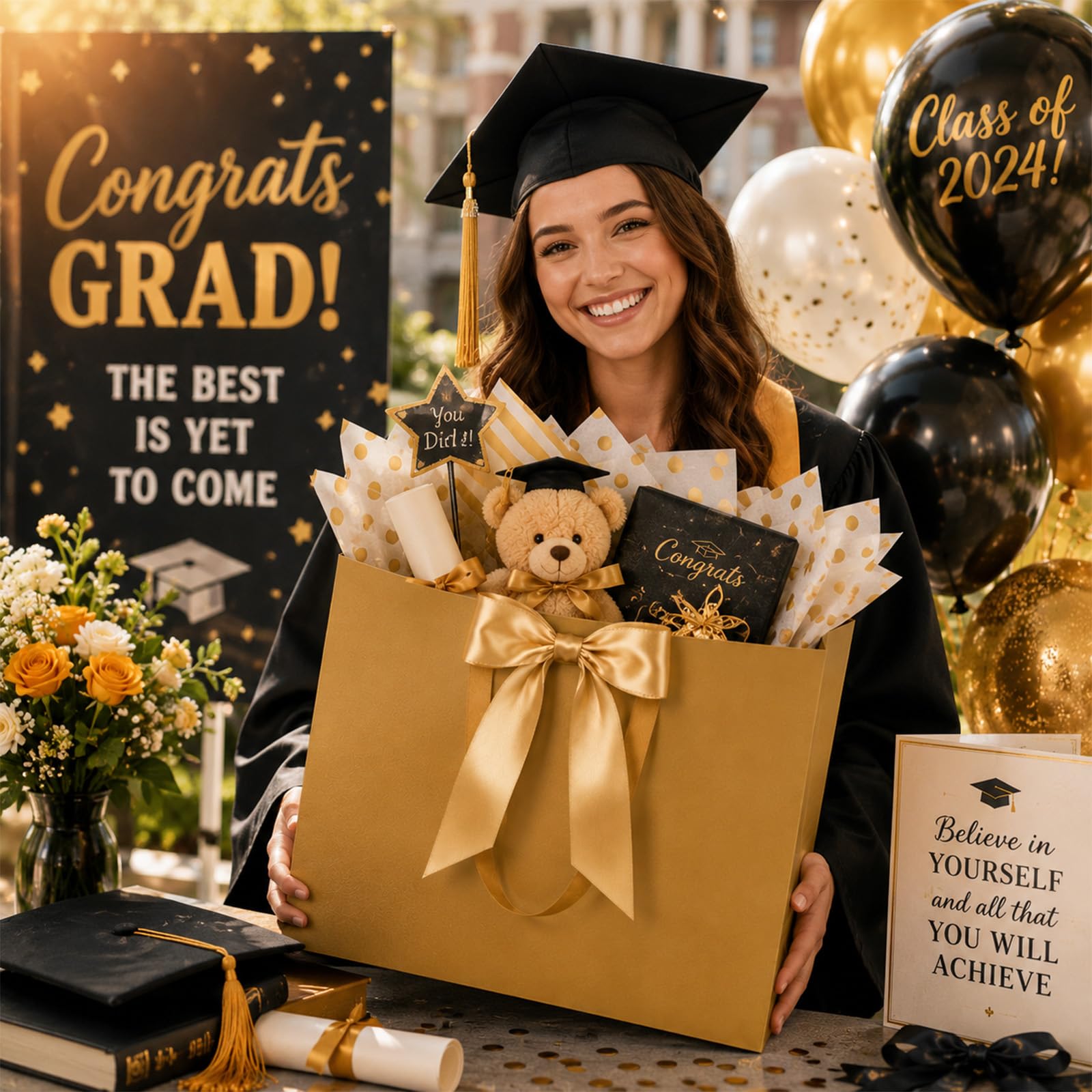 THXIY Sacchetti regalo extra large oro 15,75, 10 pezzi, 40 x 30 x 12,5 cm, set di sacchetti regalo grandi con biglietti di carta velina, 300 g, sacchetti regalo riutilizzabili per compleanno