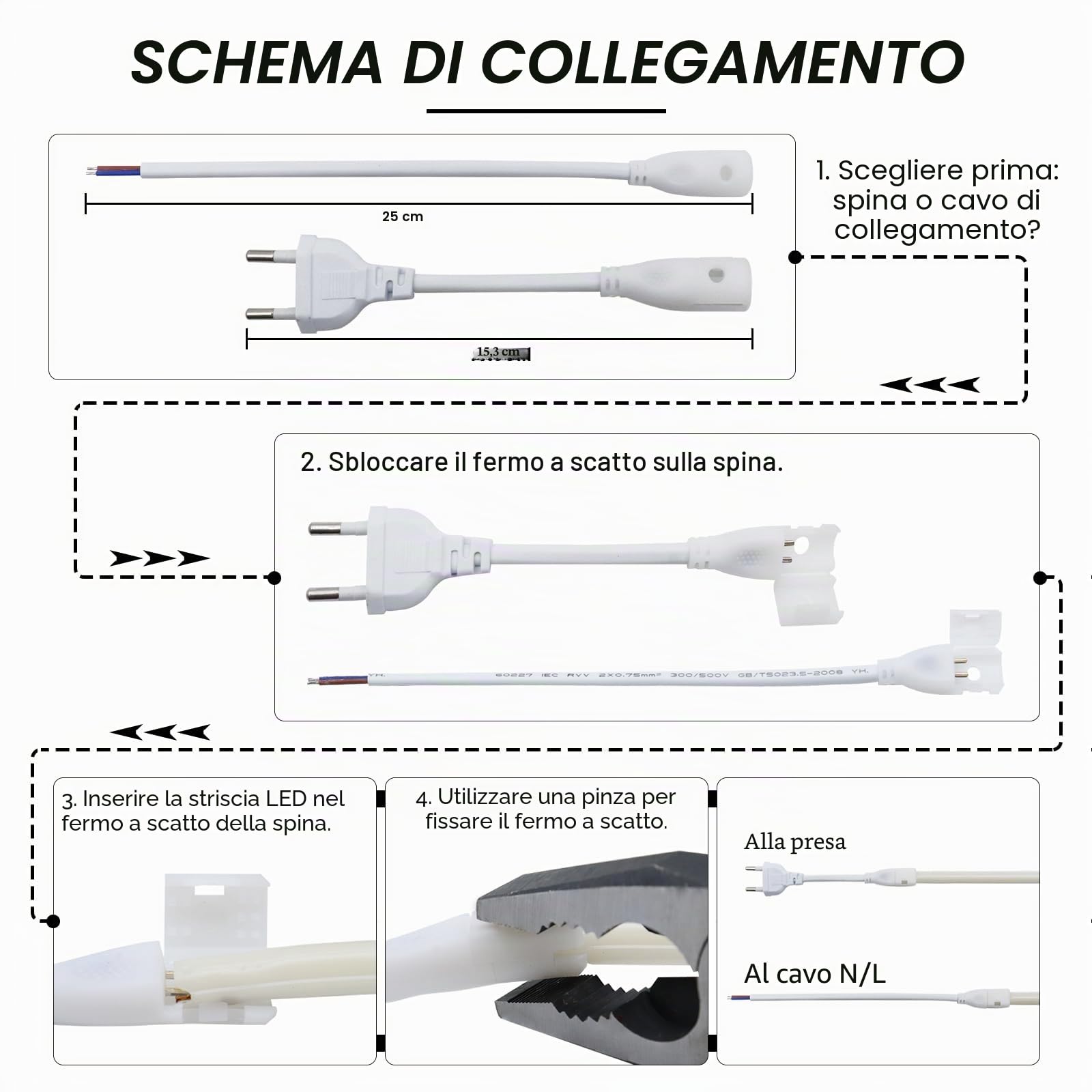 Striscia LED COB da 220 V, 3000 K, luce bianca calda, 10 m, IP67, impermeabile, 296 LED/m, senza driver, direttamente a 230 V, con spina europea, per interni ed esterni, dimmerabile, CRI>90