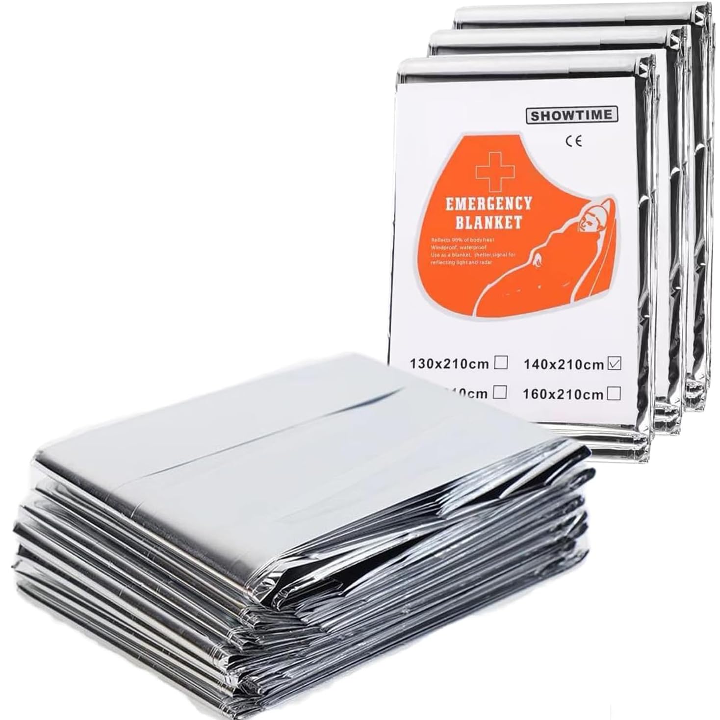 Paquete de 10 mantas térmicas de supervivencia, mantas espaciales de emergencia de Mylar de 1.4 x 2.1 m, empaquetadas individualmente para camping, senderismo, al aire libre y maratones