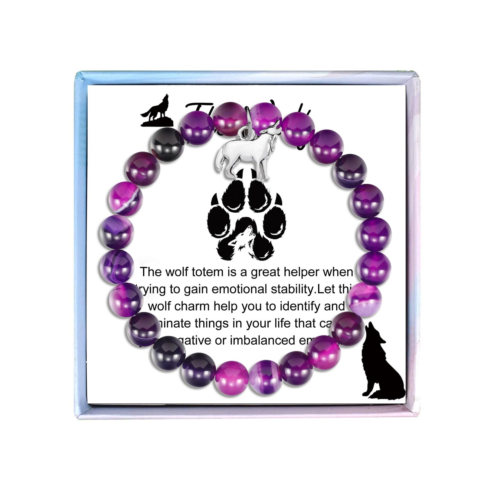 FullrainbowWolf Bracelet for Women & Men - Wolf Spirit Animal Gift Charm Bracelet