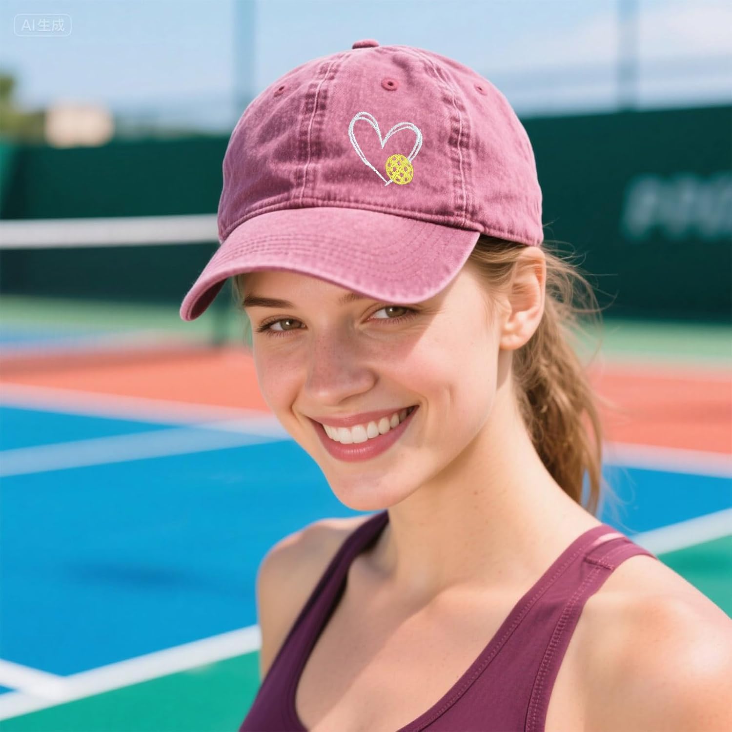 Pickleball Hat for Women Men, Adjustable Size Embroidered Baseball Cap Pink - Image 3