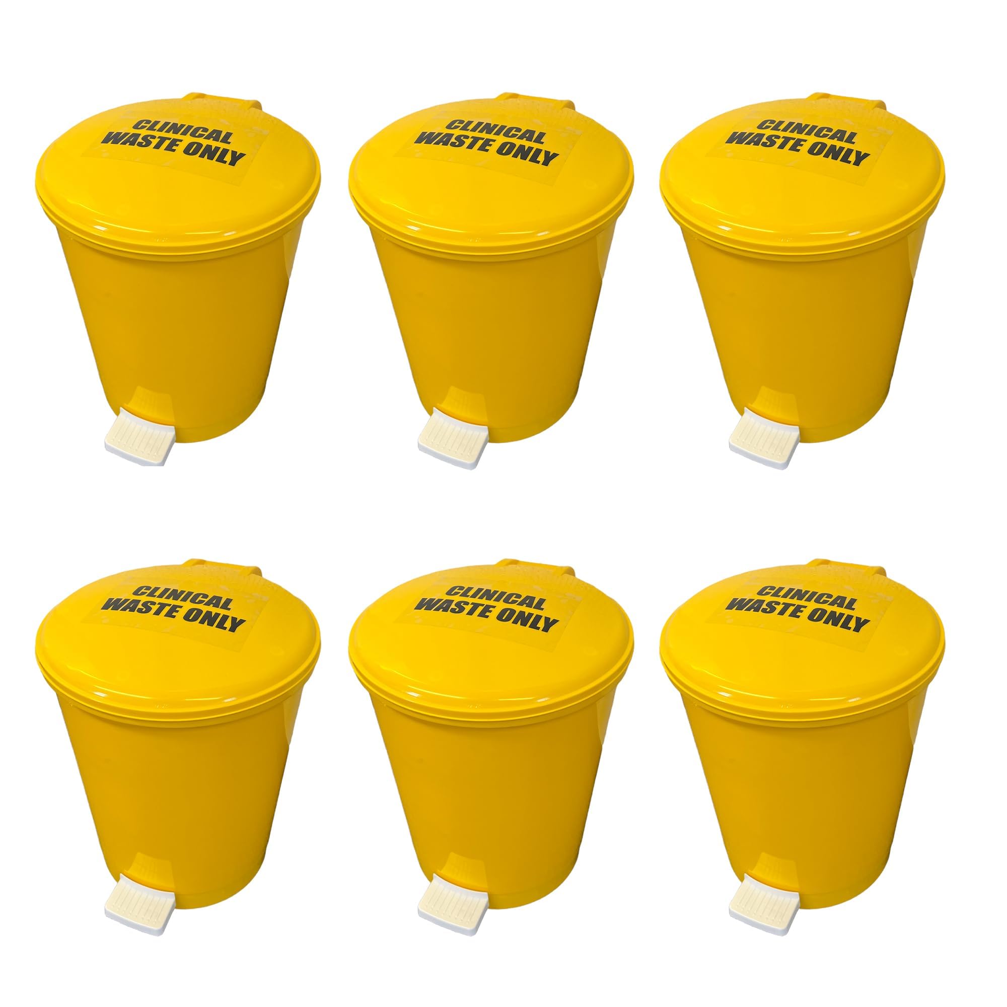 Chabrias Ltd White Waste Bin With Removable Liner, 3-40 Litre, Recycling Bin, Commercial Utility Waste, Pedal Bin, Indoor Bins For Kitchen, (Yellow Clinical Waste, 20 Litre (6 Pack))