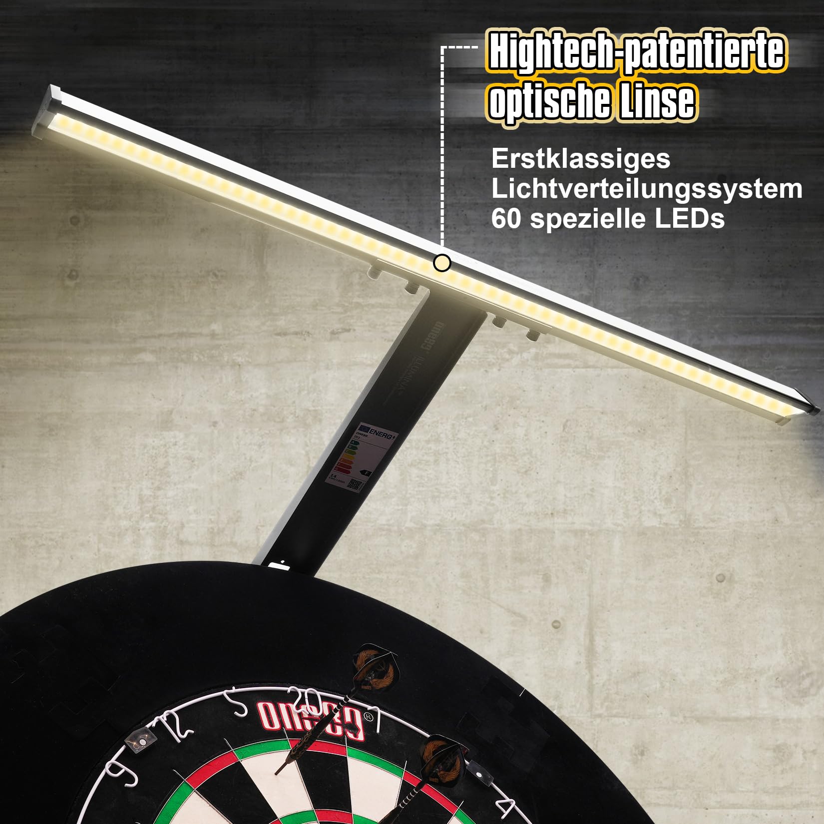 ONE80 Dartscheibe Beleuchtung Dart Illumina LED Beleuchtung für Dartscheibe Kork Dartscheibe Elektronisch Dartboard licht System Dartboard Beleuchtung System mit gebrandetem kleinen