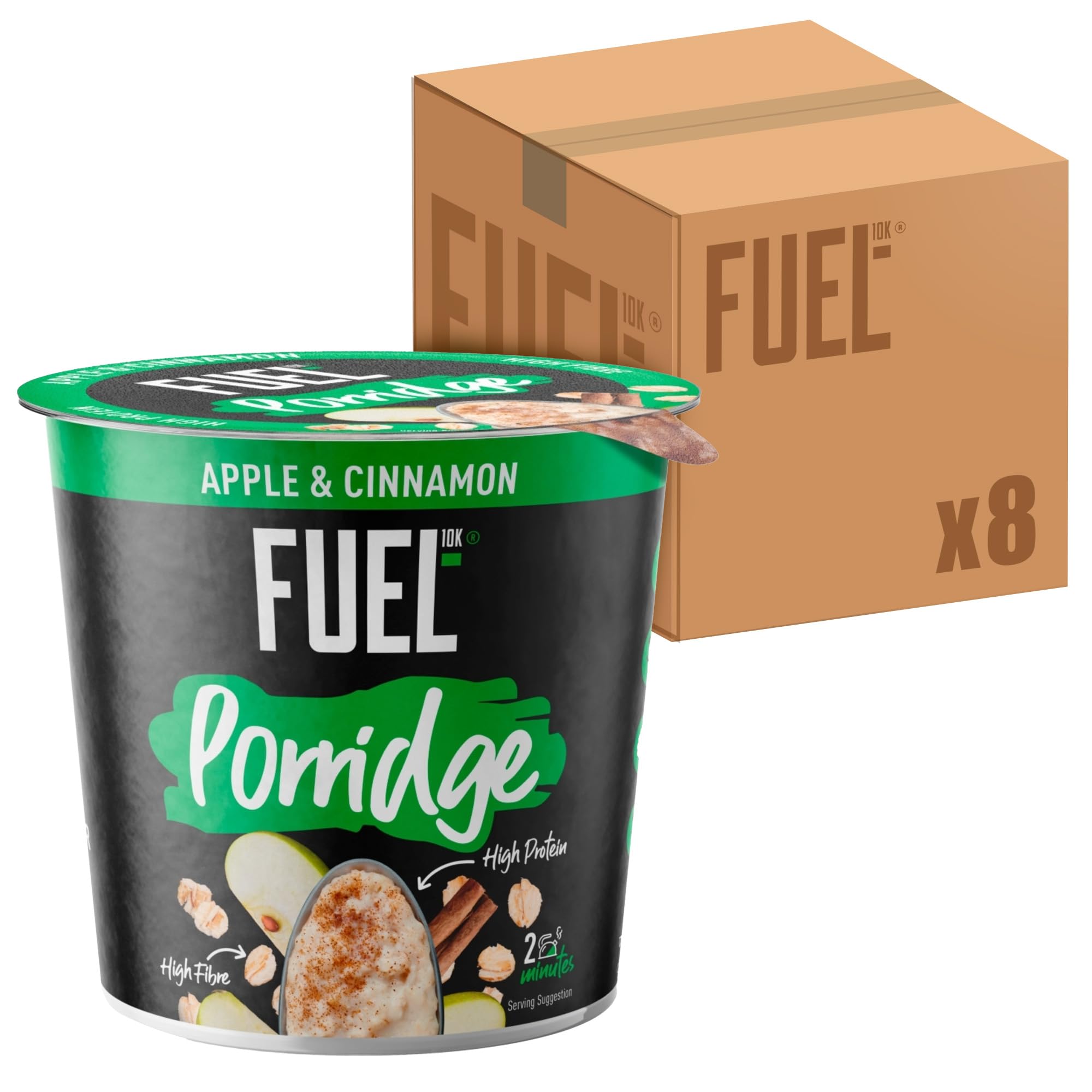 FUEL10KHigh Protein Apple and Cinnamon Porridge Oat Cereal Pot, 70 g (Pack of 8)