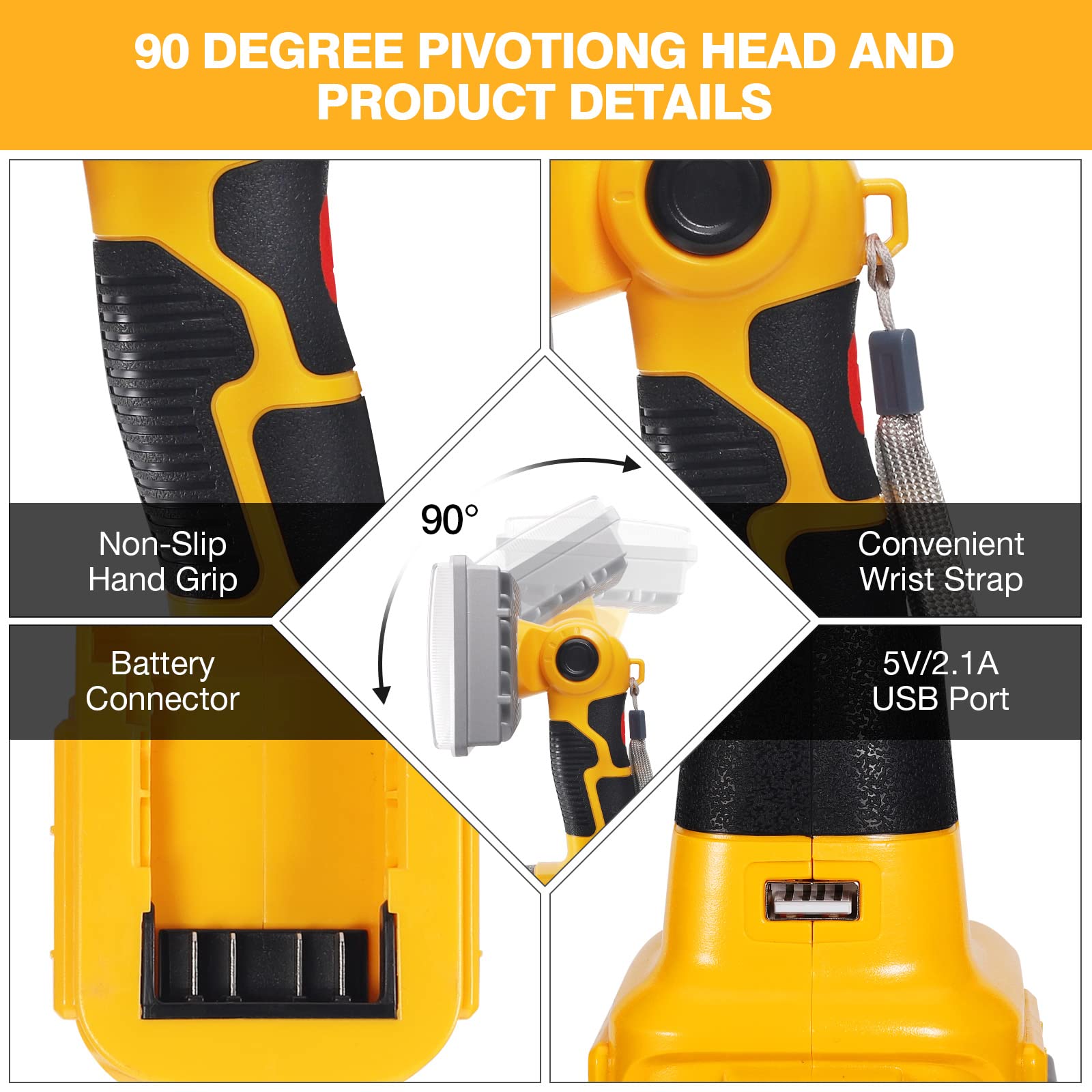 YEX-BUR LED Torch Compatible With Dewalt 18V Li-ion Battery, 35W 2000LM Outdoor Small Torch Lantern Flashlight For Car Repairing, Camping, Emergency