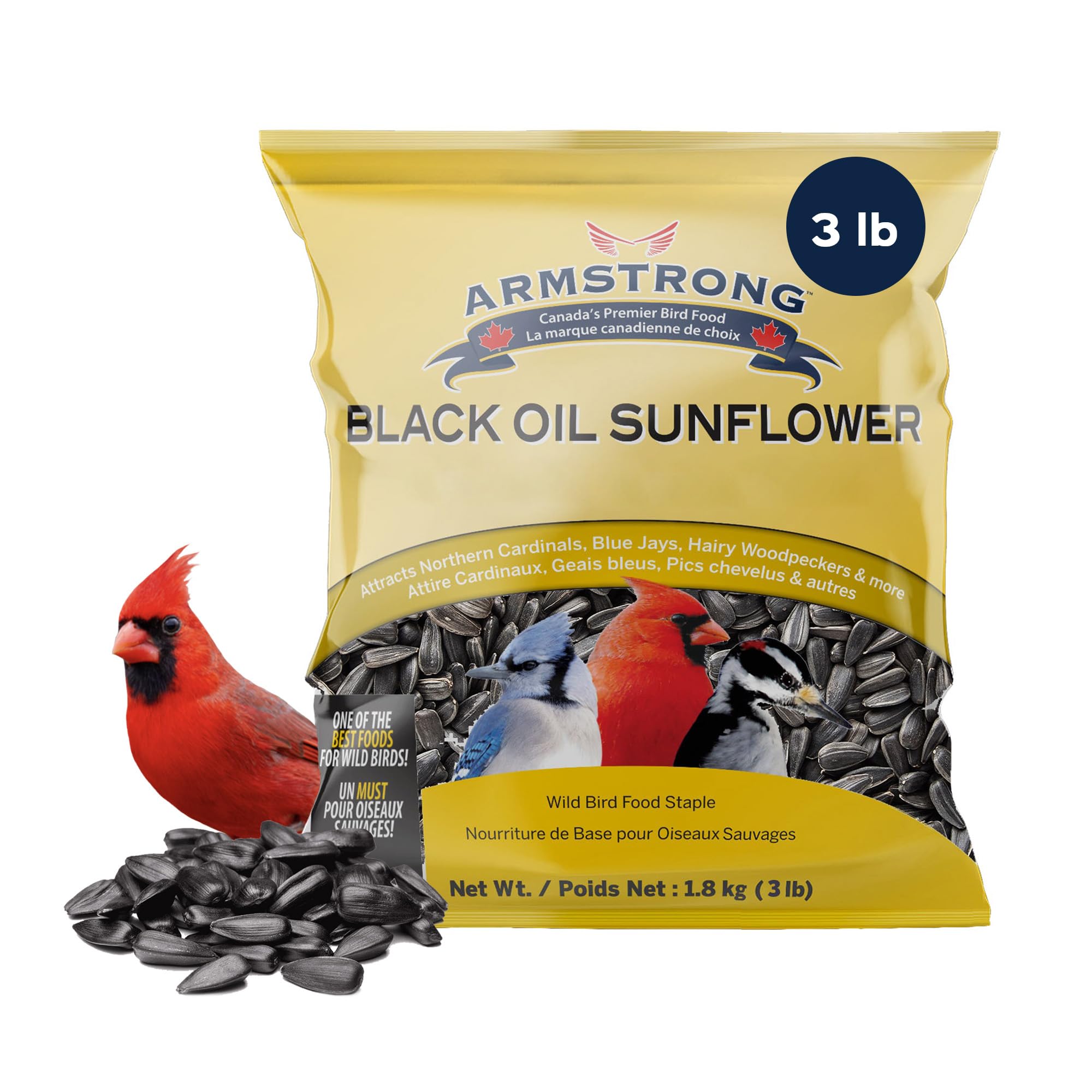 Armstrong Wild Bird Food Black Oil Sunflower Bird Seed, 3 Pounds - for Northern Cardinals, Blue Jays and Hairy Woodpeckers - Ideal for Outside Feeders