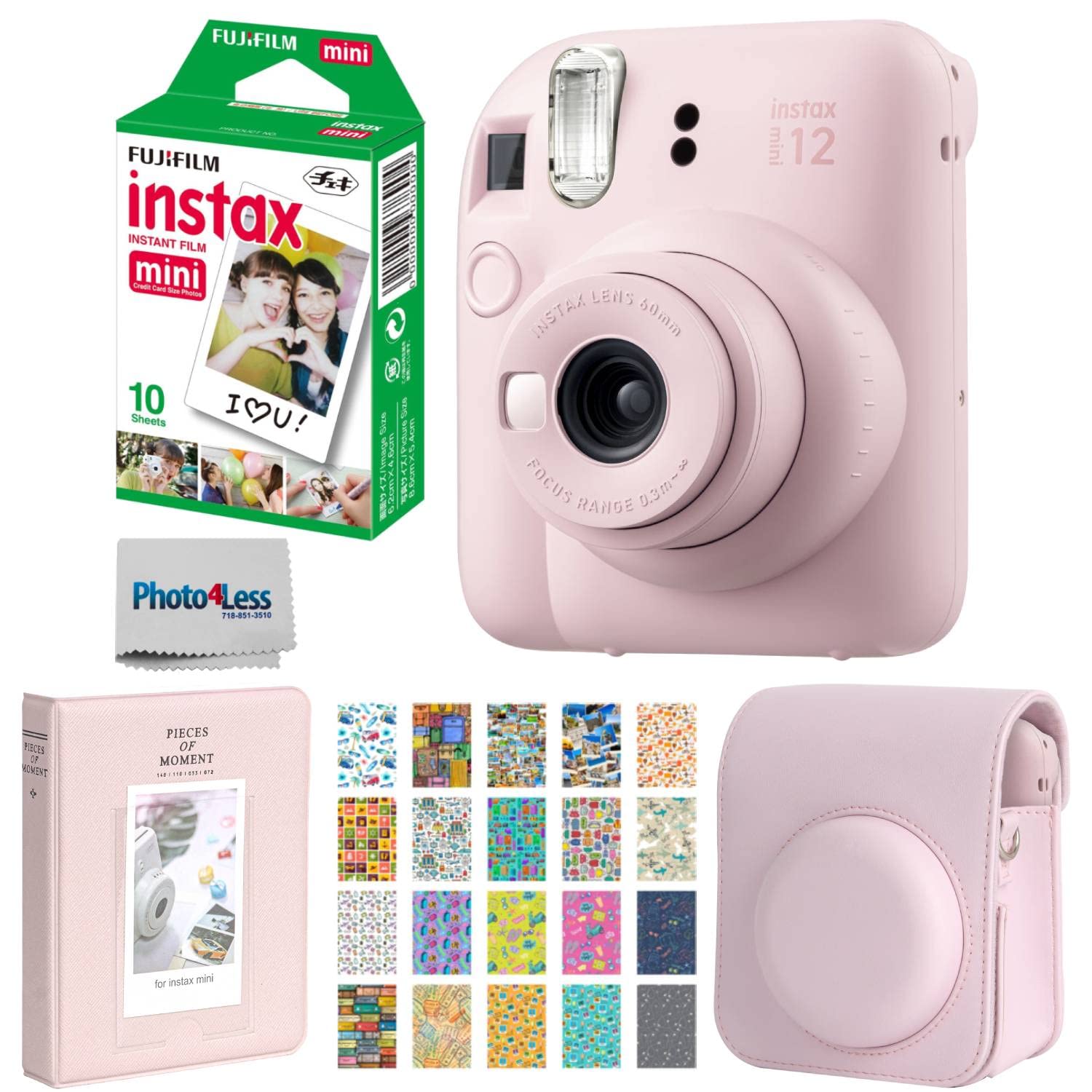  Fujifilm INSTAX Mini 12 - Cámara de película instantánea (rosa  flor) + paquete individual Fuji - 10 impresiones funda protectora rosa  álbum de fotos calcomanías de viaje : Electrónica