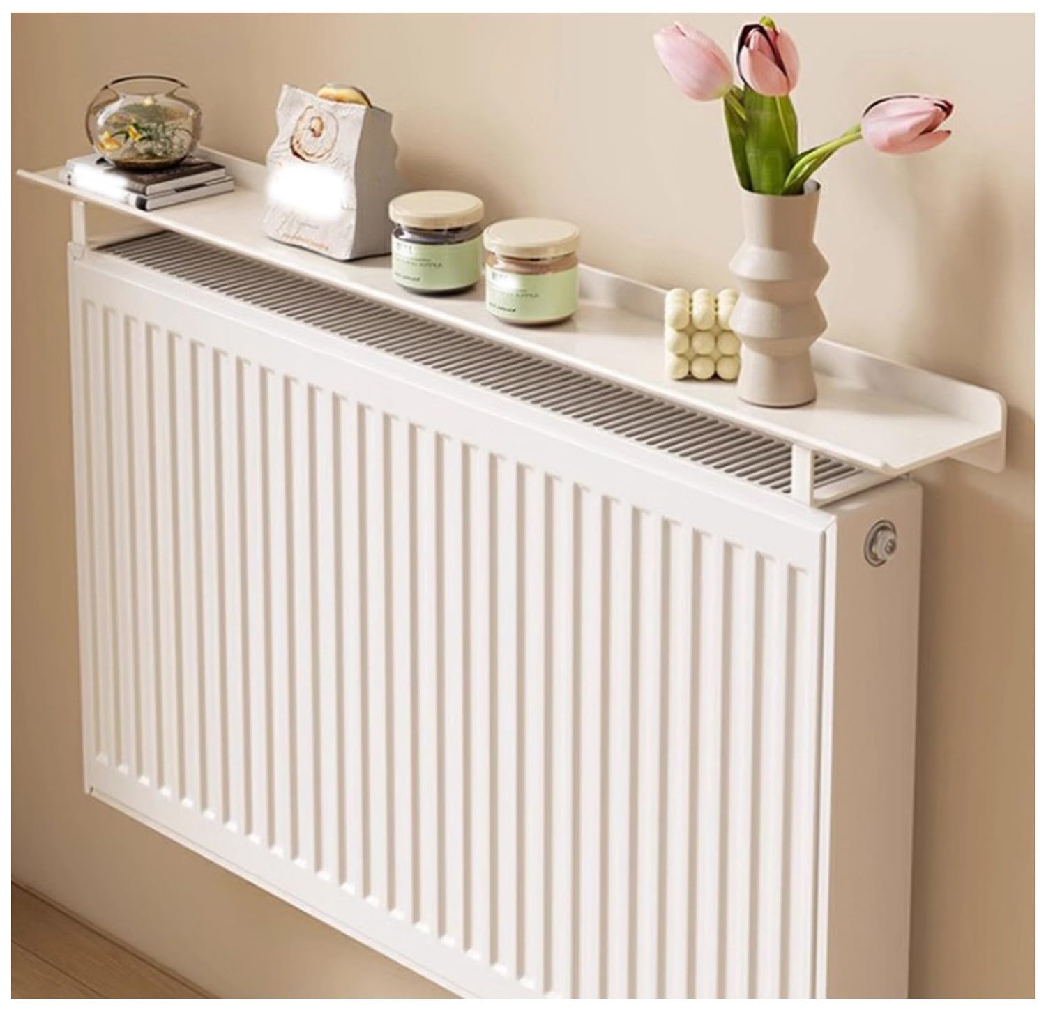 Étagère Flottante Dessus Radiateur, Cache Radiateur Blanc De 15Cm De Profondeur sans Perçage pour Protéger Les Murs, Tablette Radiateur Radiator Shelf pour Rangement Et La Décoration 40cm