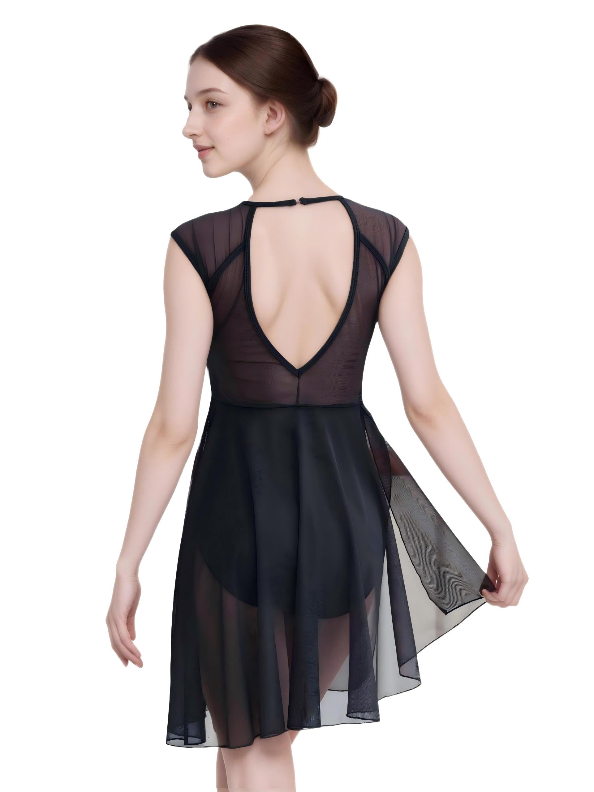 DANSHOW Abito da ballo moderno da donna, gonna asimmetrica, scollo a V profondo, schiena cava