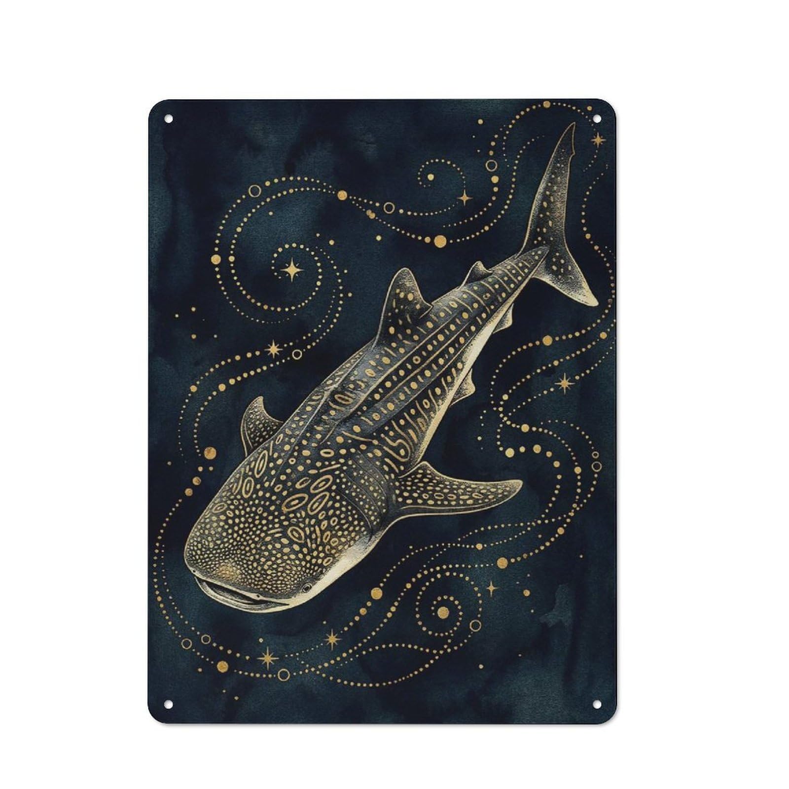 Junmoney Style-5 For Guest Room Or Hallway, Whale Shark In Starry Night Retro Metal Wall Sign 40X30cm, For Vintage Wall Decor Fans, For Metal Sign Collectors