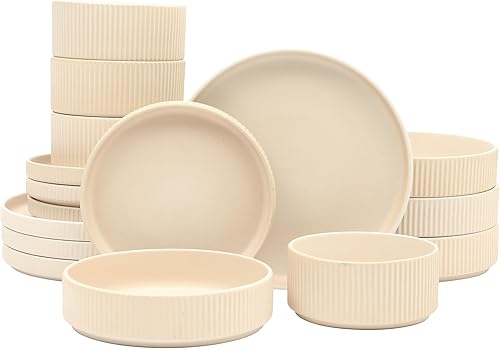 Miniatura 18 de Gibson Elite Matisse - Juego de vajilla de 16 piezas, gres cerámico con esmalte reactivo de doble tazón en azul, juegos de platos y cuencos para 4,