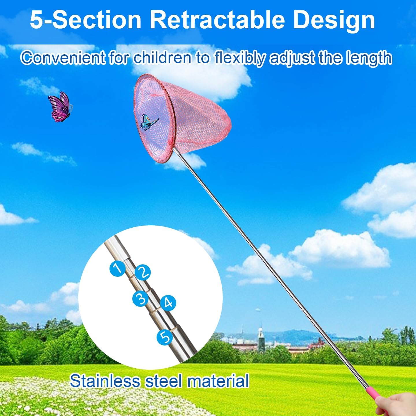 2 Pack Telescopic Butterfly Nets for Kids Outdoor Exploration, Catching Insect Net, Fishing Nets, Outdoor Tools for Catching Bugs Fish Insect Ladybird, Nature Exploration Toys