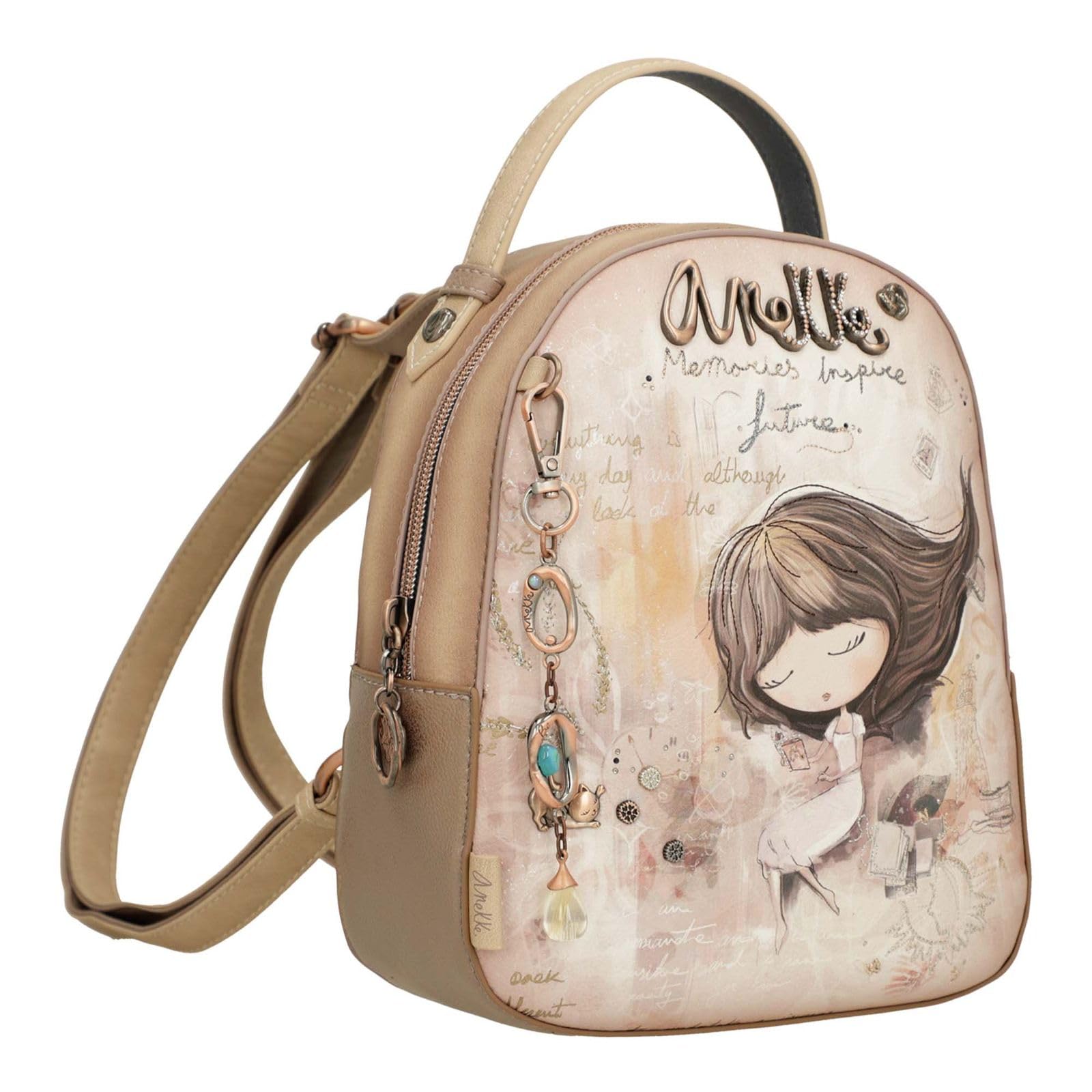 Anekke Mochila Pequeña de Paseo Memories - Compacta y Ligera con Estilo Bolsillos Interiores y Traseros | Medidas: 19x23x8 cm
