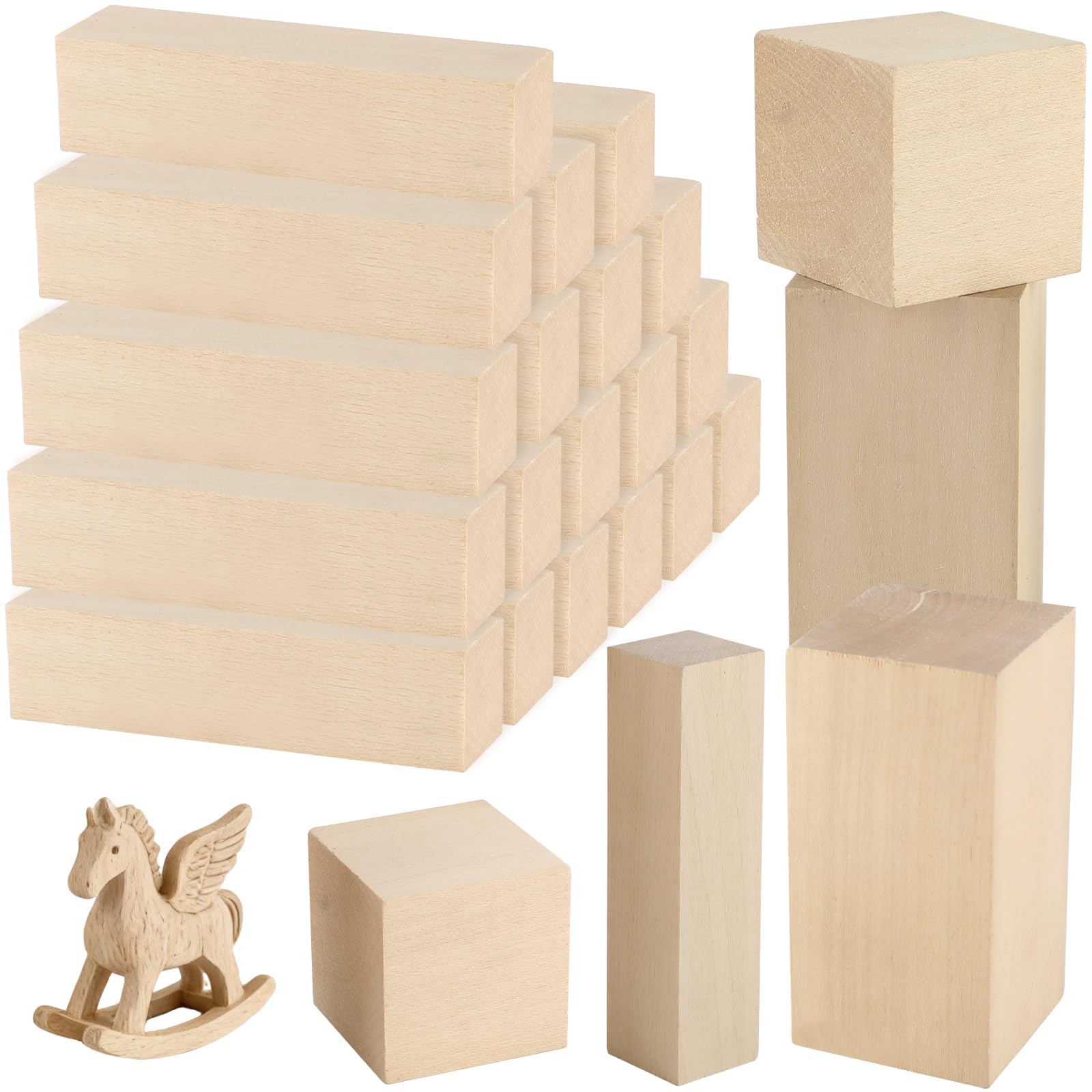 24PCS Basswood Carving Blocks, Wood Carving Kit, Whittling Wood for Crafts, Unfinished Wooden Blocks for Carving Beginners Kids and Adults, DIY Craft Wood Blocks Set, 3 Sizes (10x2.5cm, 10x5cm, 5x5cm)