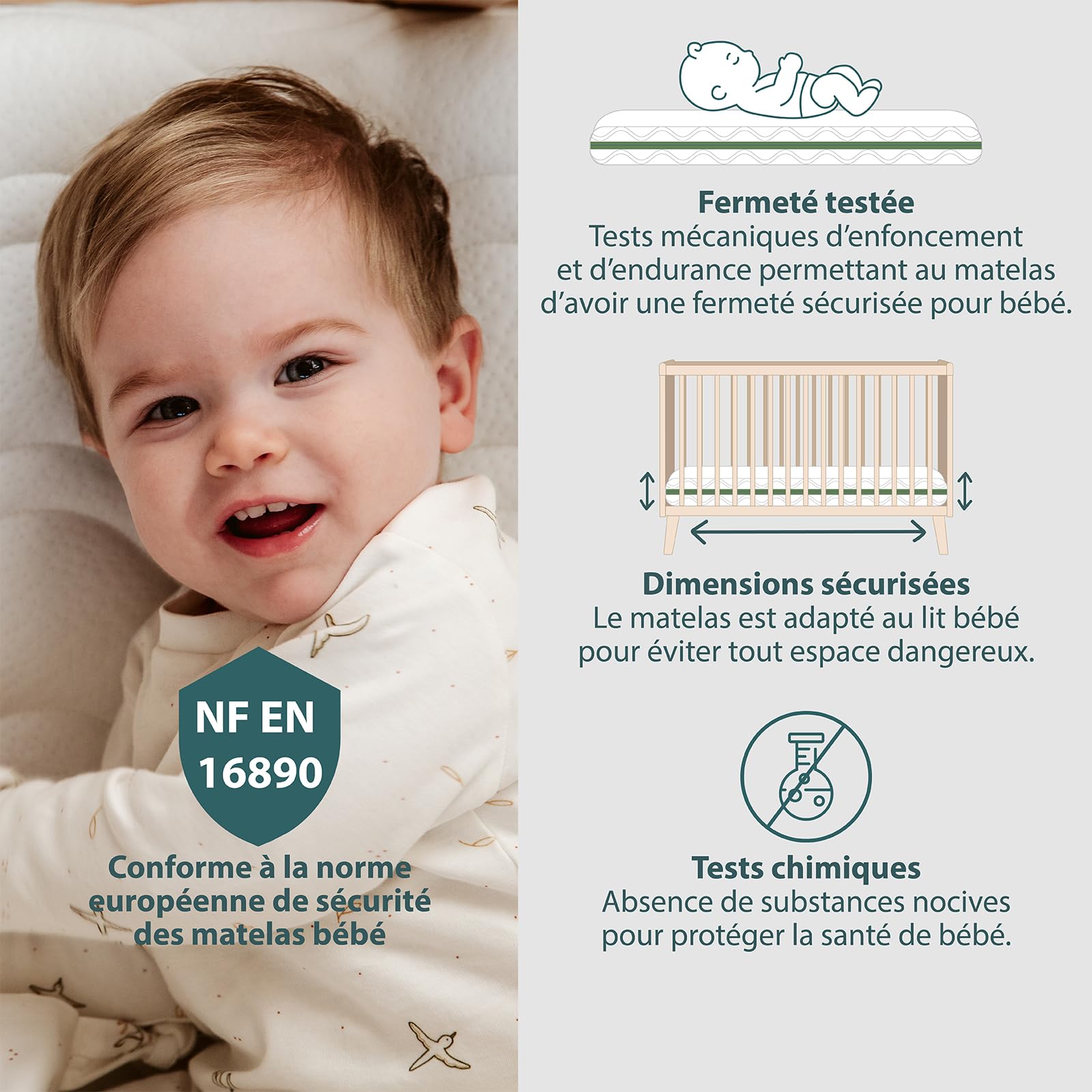 Kadolis – Matelas bébé 60x120x12 cm COCOLEGEND - Coco et Latex Naturel – Déhoussable - Respirant, Ferme et Confortable – sans Traitement Chimique – Certifié Oeko-TEX