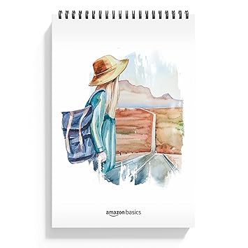 Amazon Basics Watercolour Book | A5 Size 24 Perforated Pages | 300 GSM, Bleed-Free Paper | Wiro Bound, Lay-Flat Design | Ideal for Watercolour, Acrylic, Mixed Media & More - image, photos