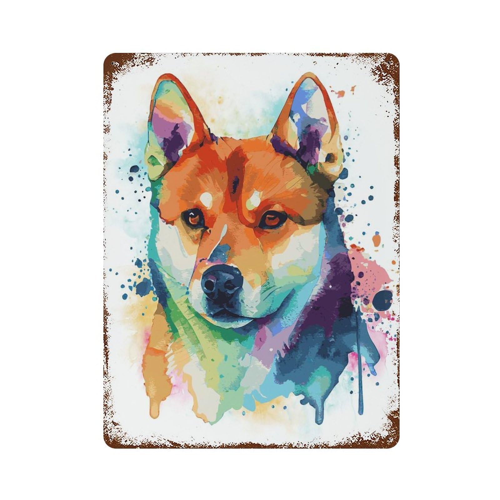 Decorative Tin Sign Colorful Shiba Inu Dog Art 15.7"x11.8", Vintage Wall Decor for Pub, Kitchen And Man Cave Decor