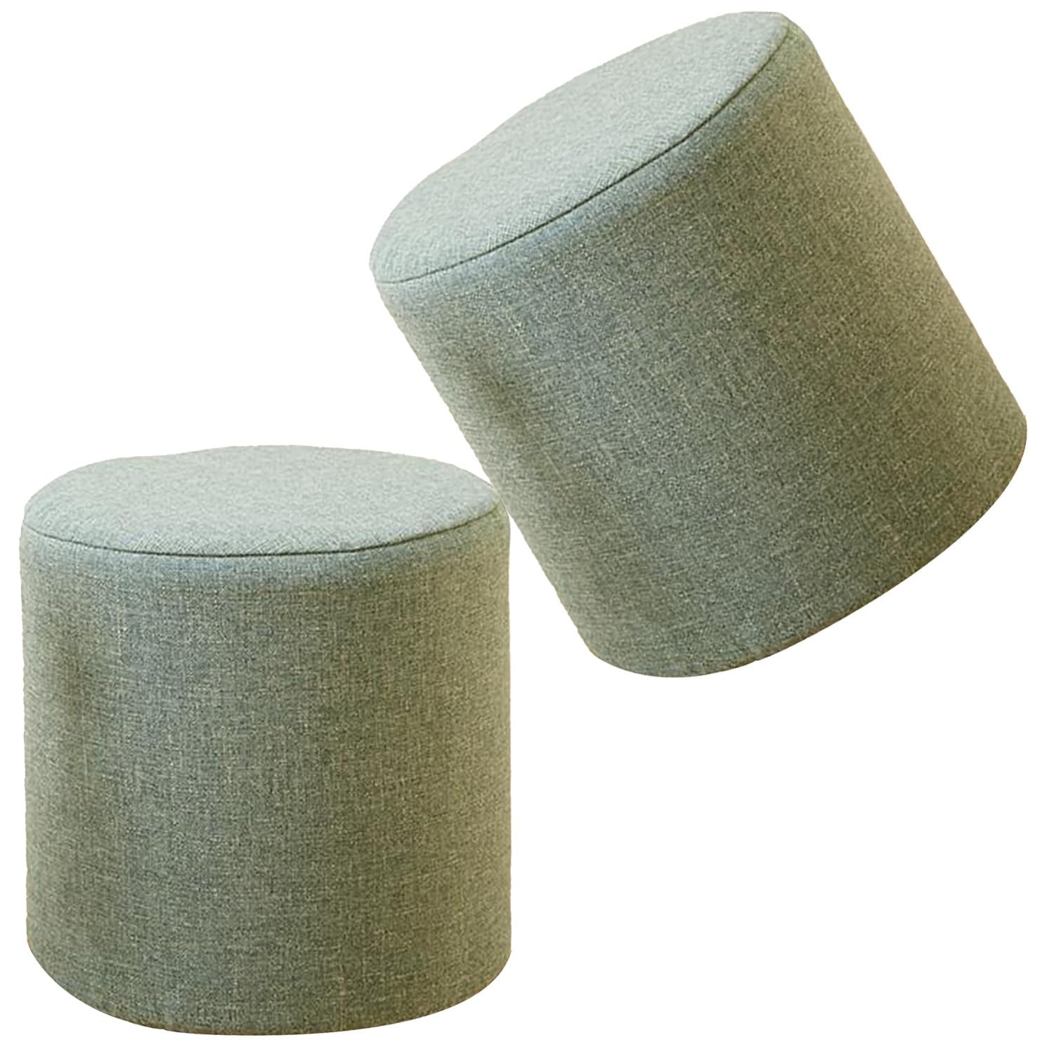 RTSFKFS Cotton Linen Small Foot Stool Ottoman Cover Round, Furniture Protector for Modern Home Decor(Matcha,30x30cm 2pcs)