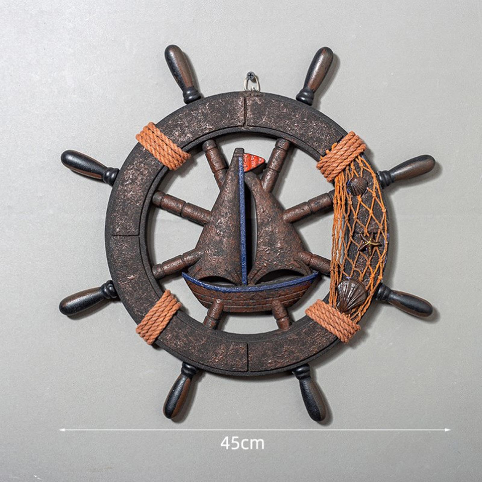 Timone Nautico In Legno Da Parete | 47 Cm | Decorazione Spiaggia E Casa | Stile Marino - Foto 9