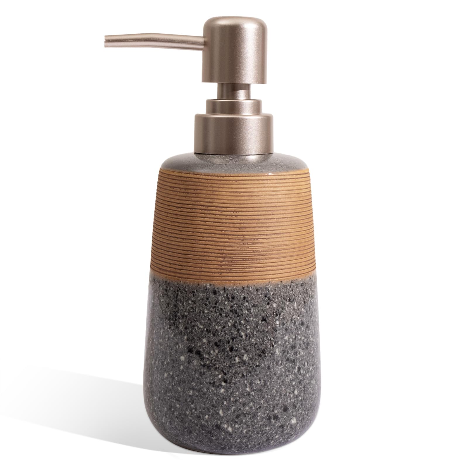 Hand Soap Dispenser, Ceramic Liquid Soap Dispenser for Bathroom Countertop Dish Hand Soap Dispenser for Kitchen Sink, Bathroom Lotion Bottle Dispensers Boho Kitchen Home Decor,15 OZ Grey