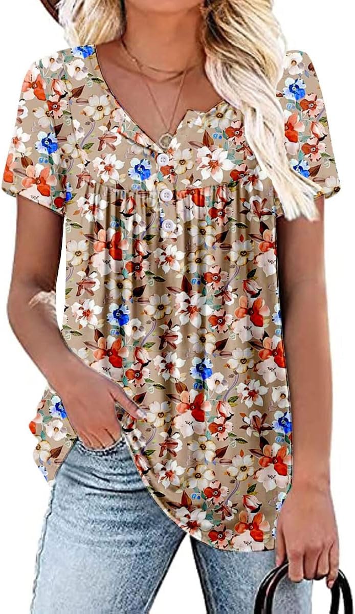 Womens Summer Plus Size Tops Blouses Short Sleeve Shirts Lace Pleated Tunic Tops M-4XL