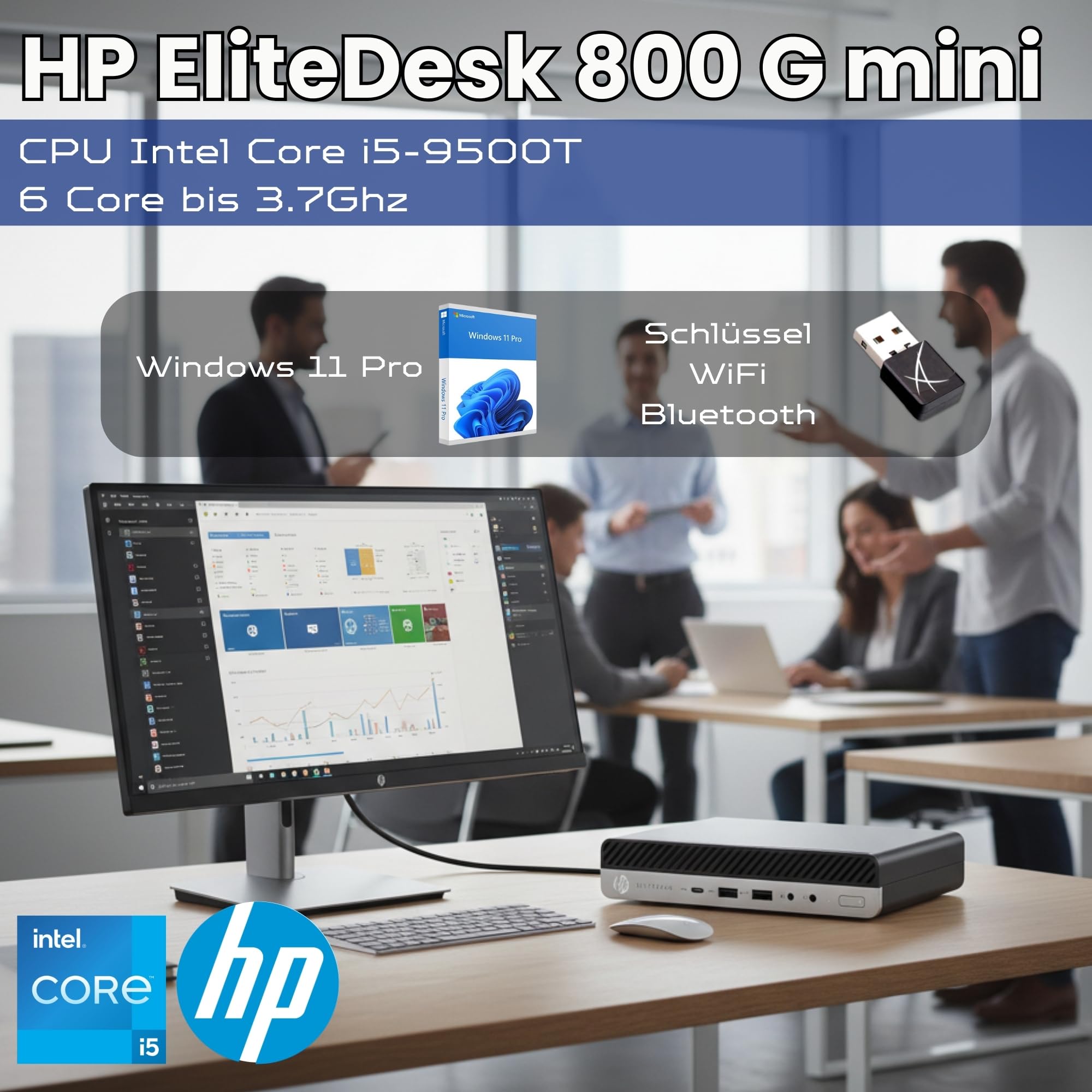 HP EliteDesk 800 G5 Mini Intel i5 9500t 6-Thread | 16 GB RAM | 512 GB SSD | Business Office Multimedia Computer mit 24 Monaten Garantie! USB 3.0 | WLAN | Windows 11 Prof. 64-Bit