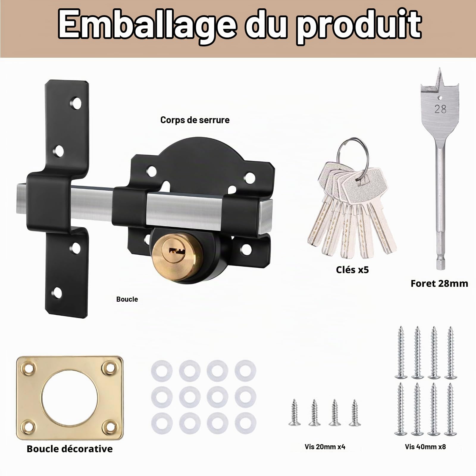 Zocipro Serrure de Portail à Longue Portée 50 mm en Acier Inoxydable