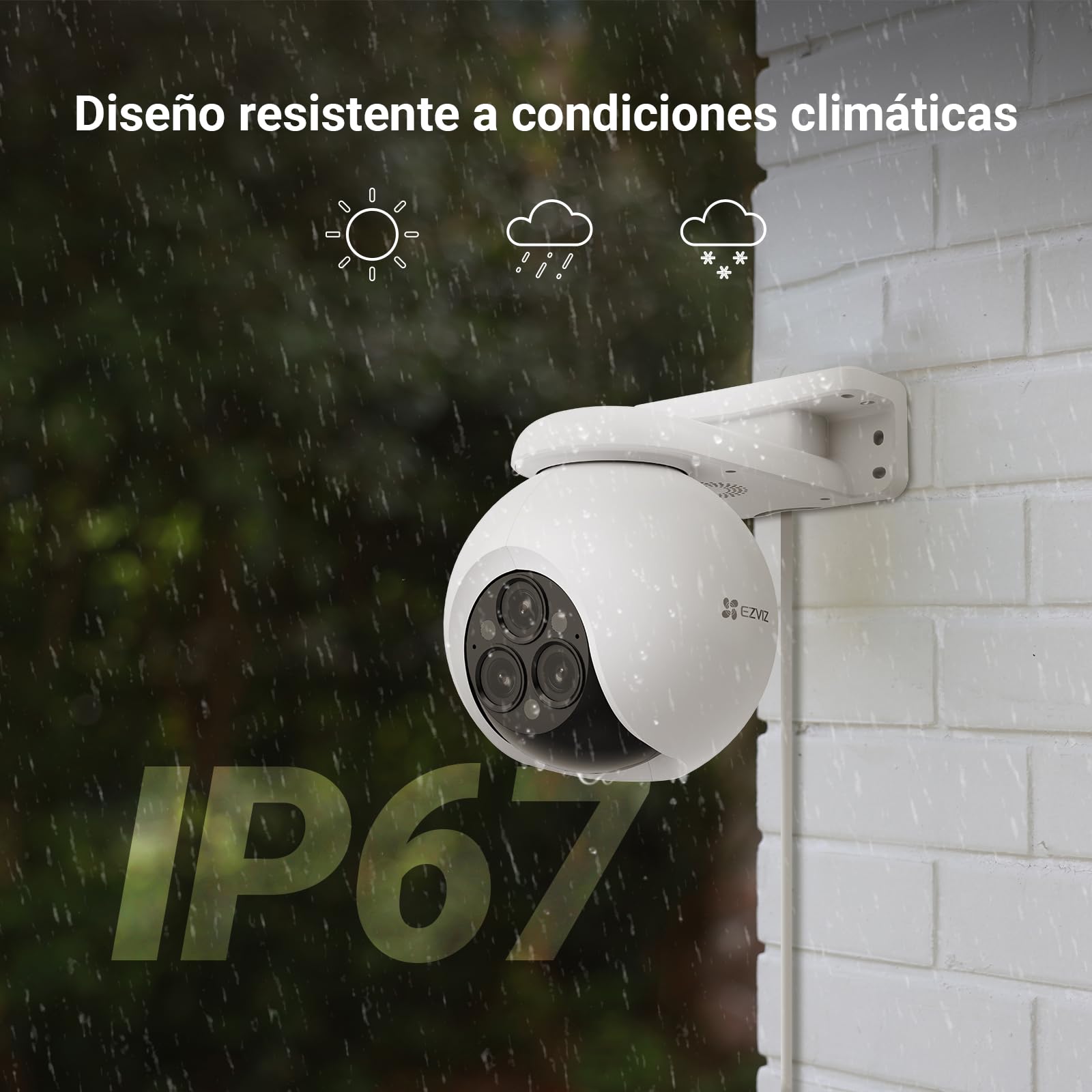 EZVIZ Cámara Vigilancia WiFi Exterior,12MP,Triple Lente,3 × 2K+ Cámara IP de Seguridad 360°,Visión Nocturna en Color,IA Detección Persona/Vehículo,12× Zoom,Sirena,Alexa,Impermeable,H80F Multi