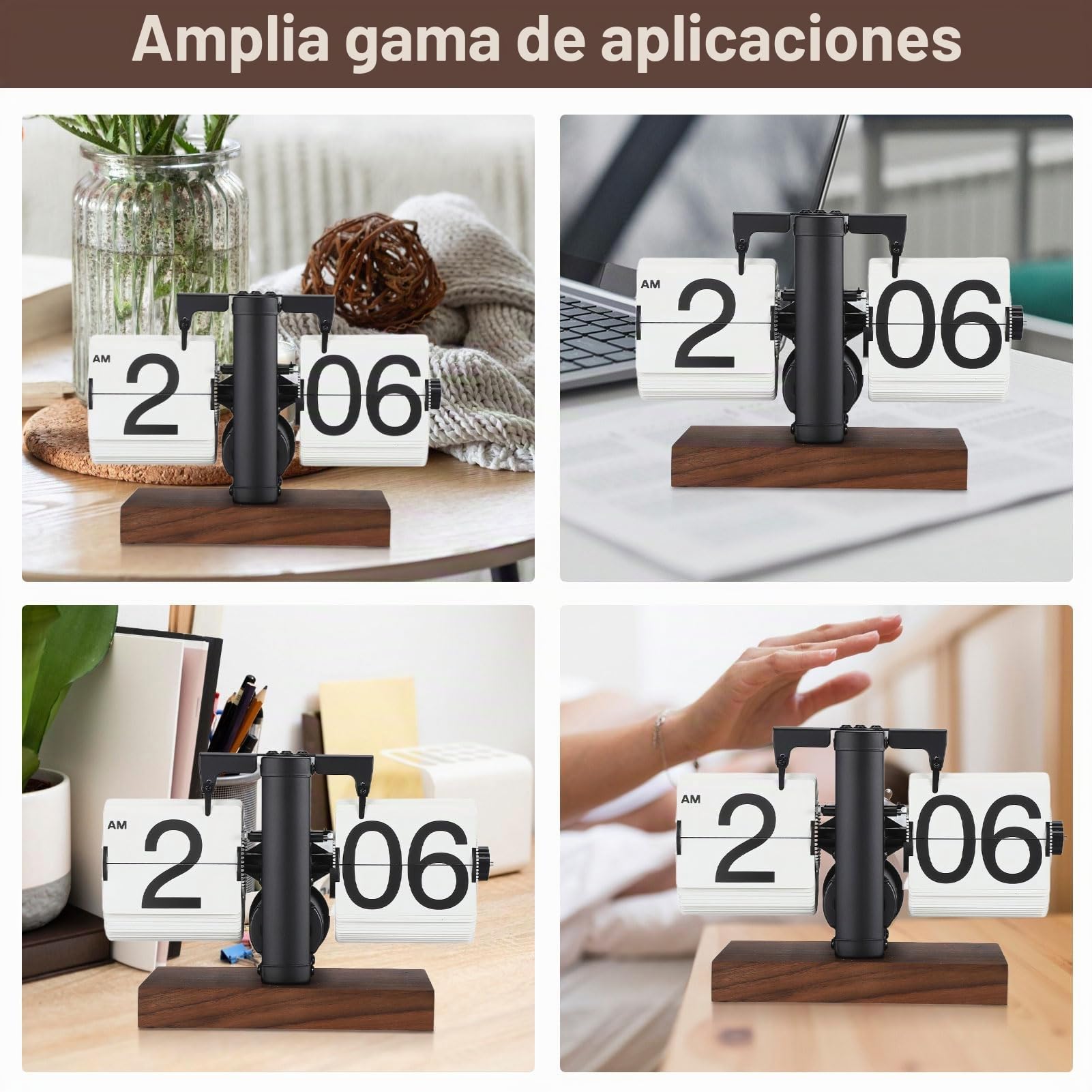 Reloj Digital Retro con Tapa, 12 Horas Reloj Plegable Digital De Una Sola Cara con Números Grandes, Reloj Mecánico Automático De Estilo Retro, Base De Madera para Sala De Estar