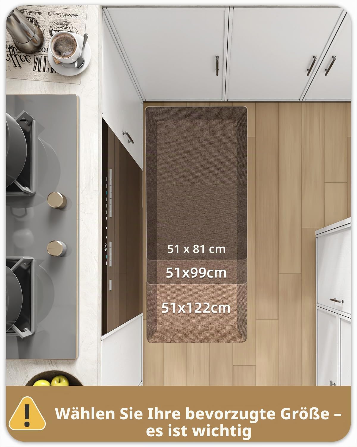 COLOR&GEOMETRY 2,3cm Anti-Ermüdungsmatte | extra weich gepolstert | Ergonomische Komfort Stehmatte | rutschfeste Küchenmatte für Stehpult, Büro & Küche | 51x99cm, Khaki