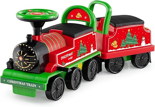 Vista 42 de OLAKIDS Tren de paseo para niños con pista, juguete eléctrico de 6 V con luces y sonidos, reposapiés retráctil, almacenamiento debajo del asiento