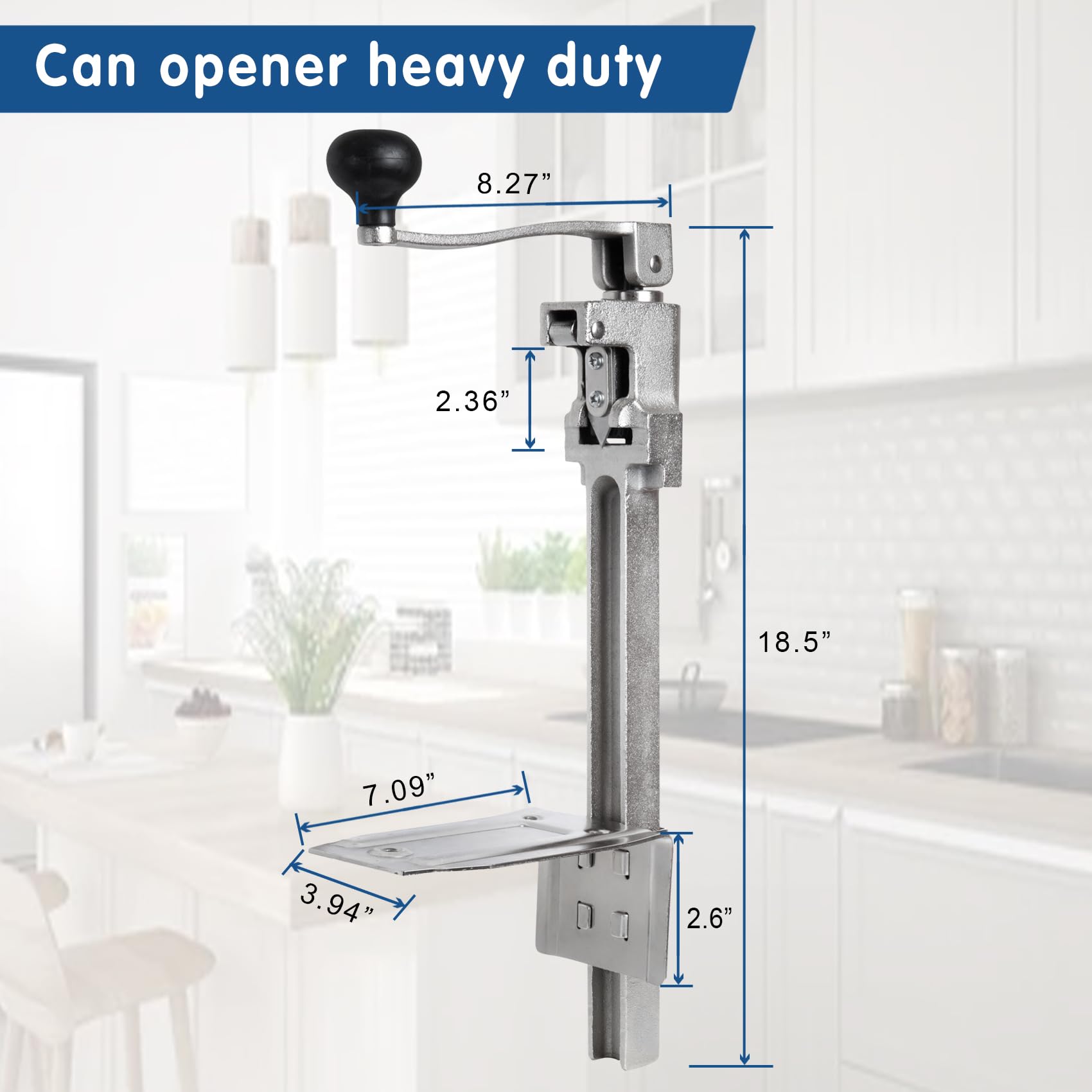 Komercyjny otwieracz do puszek wytrzymały do 11100, 19"/48 cm, wytrzymały ręczny otwieracz do puszek do puszek o wysokości do 33 cm, platerowana stalowa podstawa otwieracz do puszek ze stali