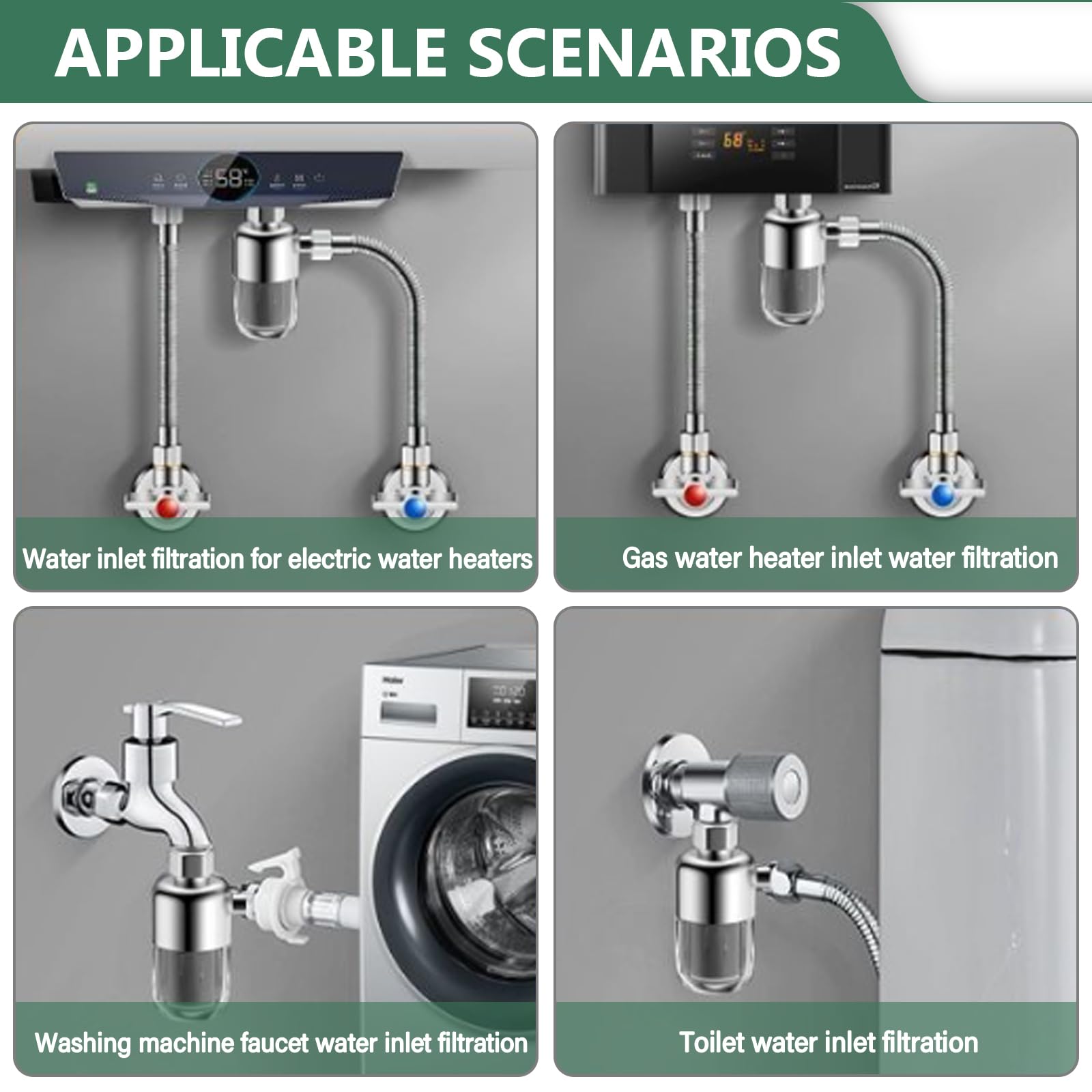 3 filtri dell'acqua per doccia, prefiltro per sistema idrico, 1/2 pollici, filtro anticalcare in acciaio inox da 40 μm, filtra efficacemente le impurità per toilette/lavatrice/rubinetto